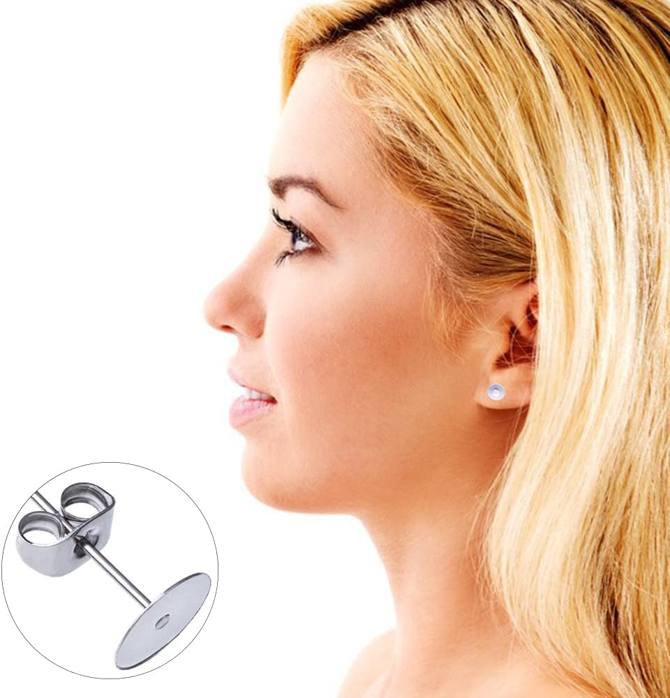Sagasave 200Pcs 3Mm Stainless Steel Earrings Posts Flat Pad with Butterfly Earring Backs for Earring Making Findings image number 5