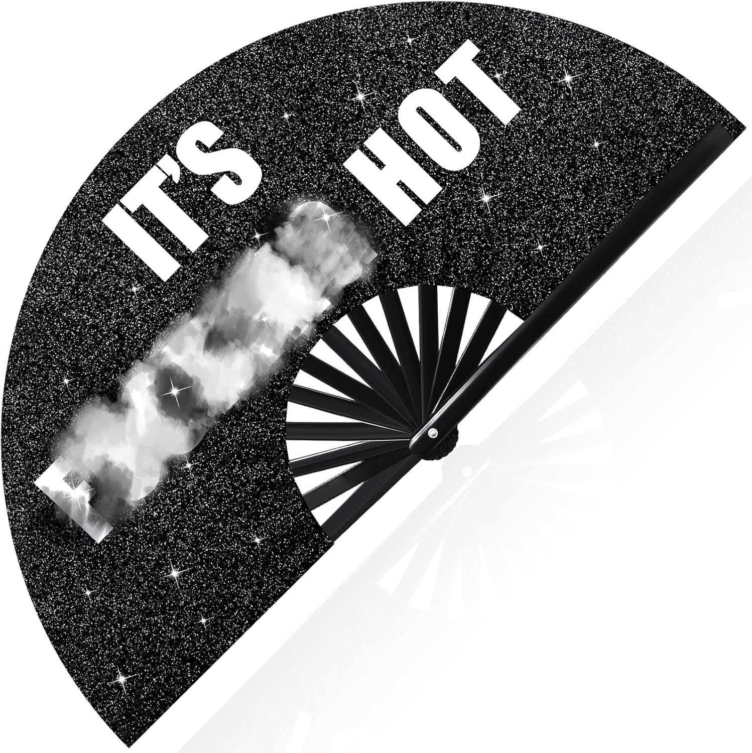 Ripeng 13'' Large Folding Fans for Line Dancing Glitter Large Rave Hand Fan Boots on the Ground Clack Rave Fan for Women with Leg Strap and Fabric Case Bag for Edm Music Party Decor(Black,Cool) image number 4