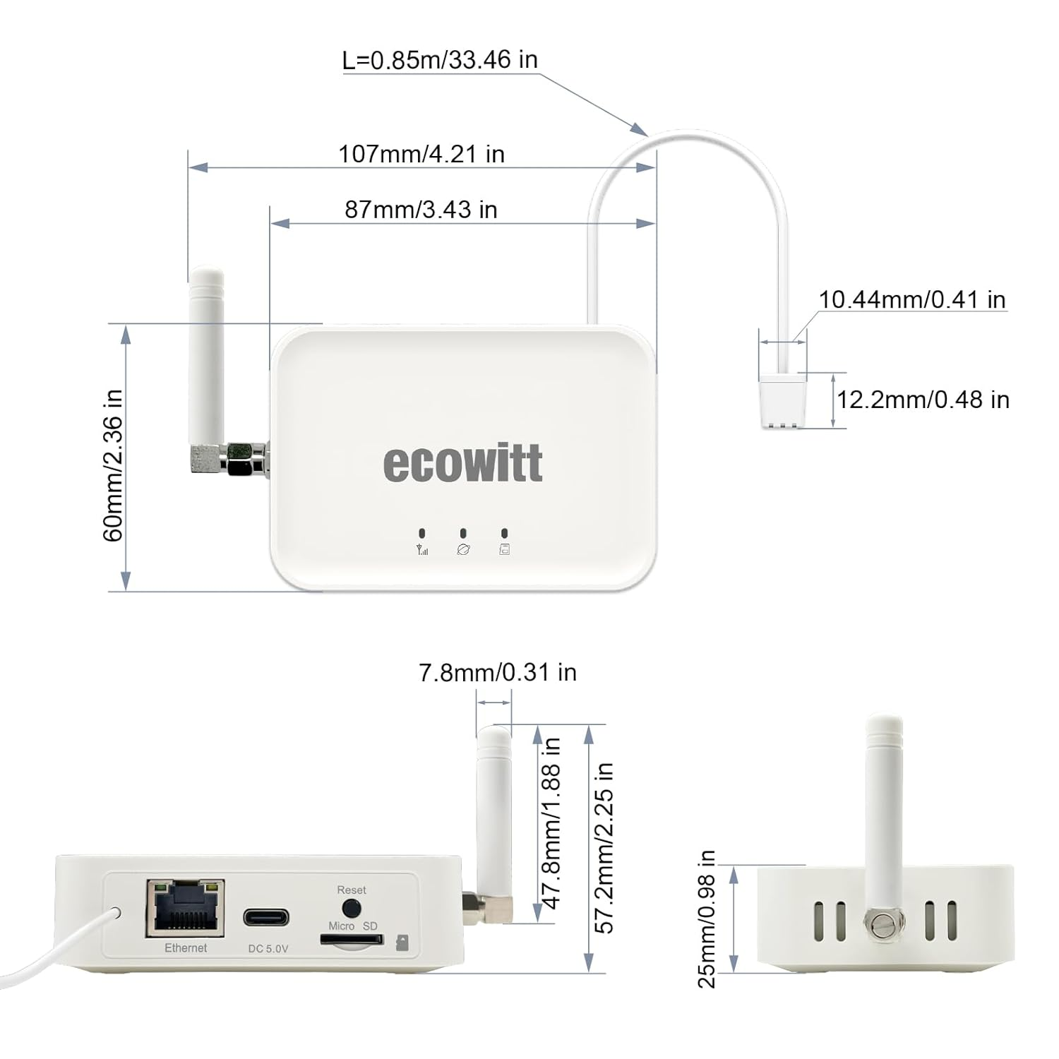 Ecowitt GW3000 Wi-Fi & Ethernet Weather Station Gateway, with Built-In Temperature, Humidity and Barometric Sensors with SD Card Port,433 Mhz image number 2