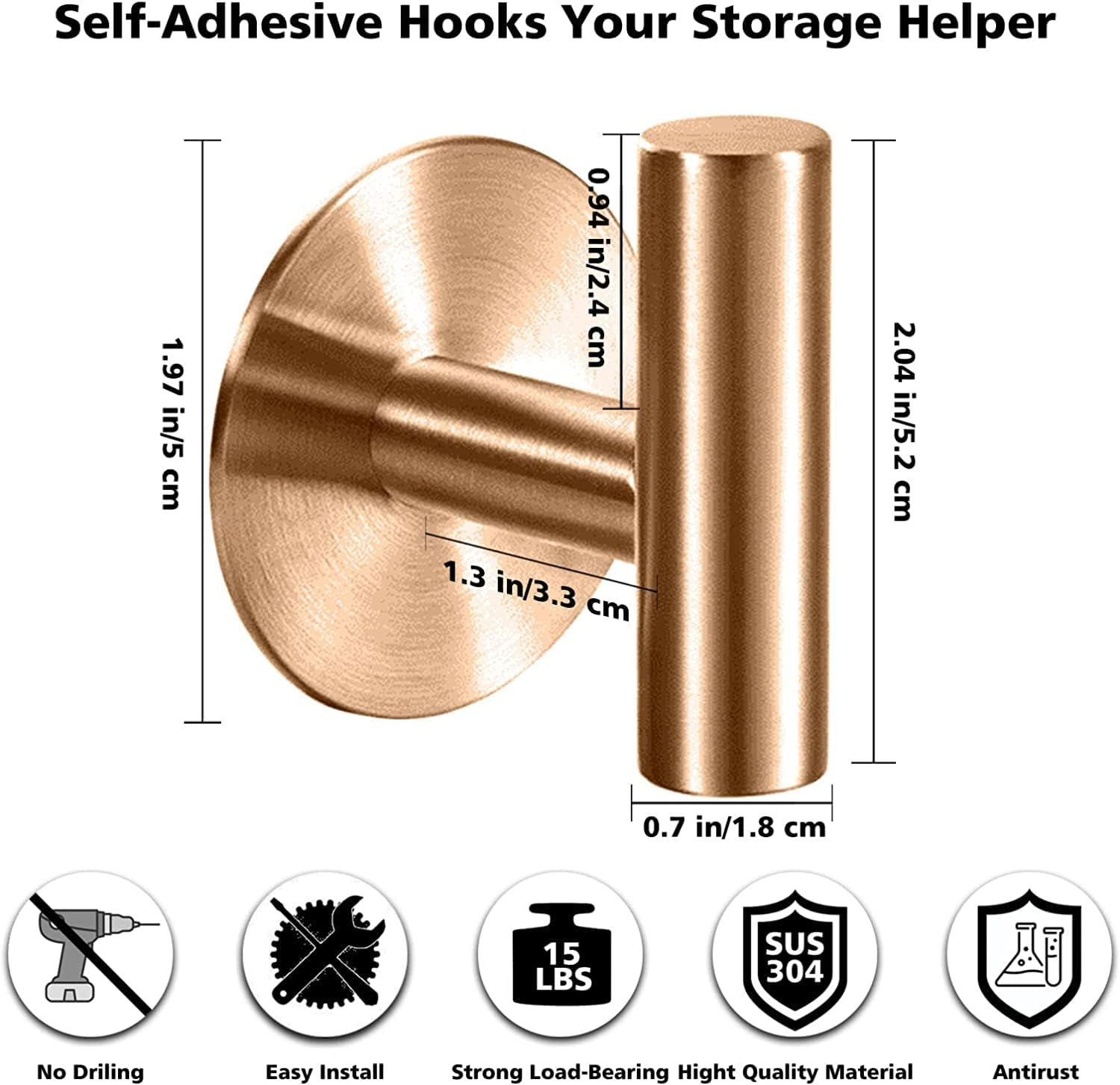 YUET 2 Pcs Bathroom Towel Hook Adhesive,Stick on Metal Coat Hooks Robe Hook SUS 304 Stainless Steel Heavy Duty Door Hanger Towel Robe Clothes Closet Sponges Holder for Bathroom Hotel (Rose Gold) image number 5