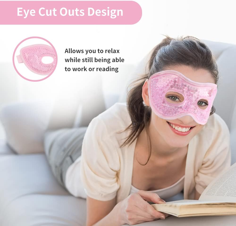 NEWGO Gel Eye Mask Reusable Cooling Eye Mask with Eye Holes, Cold Pack Hot Cold Eye Compress for Puffy Eyes Migraine Headache, Stress Relief, Dry Eyes Dark Circles (Pink) - Pink image number 2