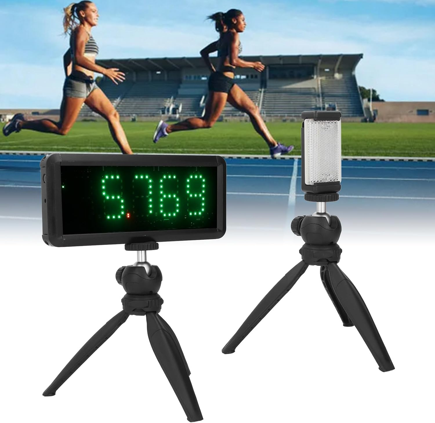 Wireless Timer, Automatic Reset Battery Powered Race Clock Skating Track and Field Running for Sprints Racing Timer Stopwatch with Reflector and Floor Stand for Motorcycle image number 3