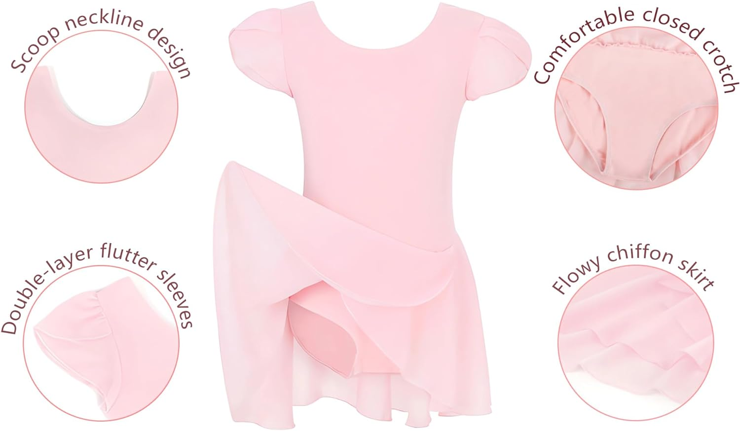 Nyllssehn Girls Ballet Leotards Dance Activewear Dress Ruffle Sleeve Skirted Toddler Ballet Outfit image number 5