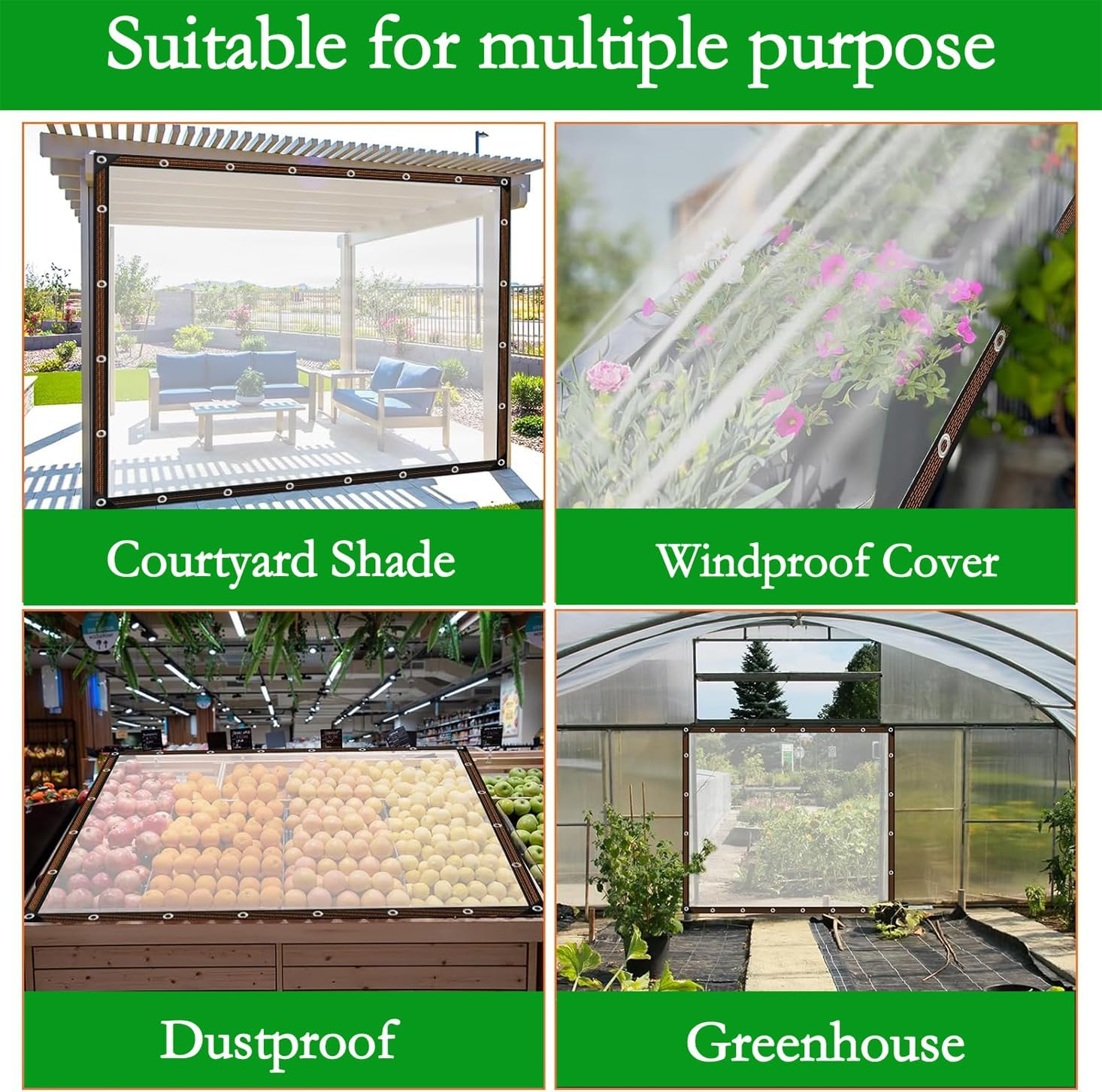 Clear Tarp Heavy Duty with Grommets,2M X 2.4M,Waterproof,Pvc,Thicken Tarpaulin Cover,Outdoor Transparent Cover for Garden Patio Lawn Plants Greenhouse or Barn image number 4