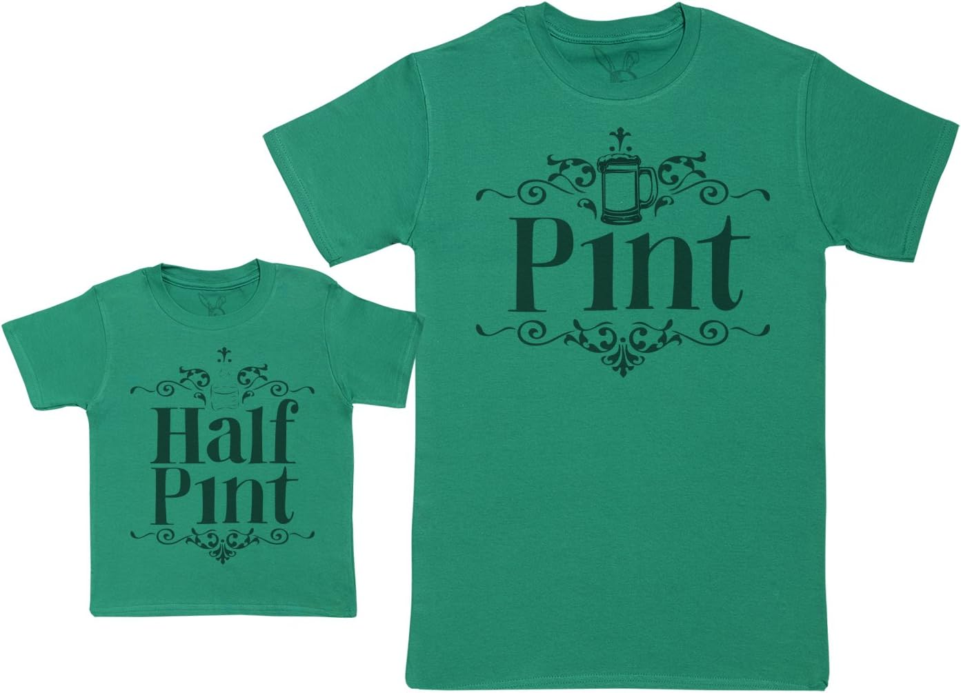 Zarlivia Clothing Half Pint - Baby Gift Set with Baby T-Shirt & Father'S T-Shirt - Green - XL & 1-2 Yrs