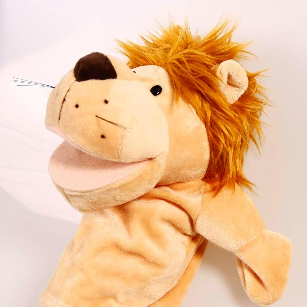 Lion Hand Puppet for Kids - Farm Animals Finger Puppets, Plush Soft Toy with Movable Mouth - Little Yellow Duck image number 4