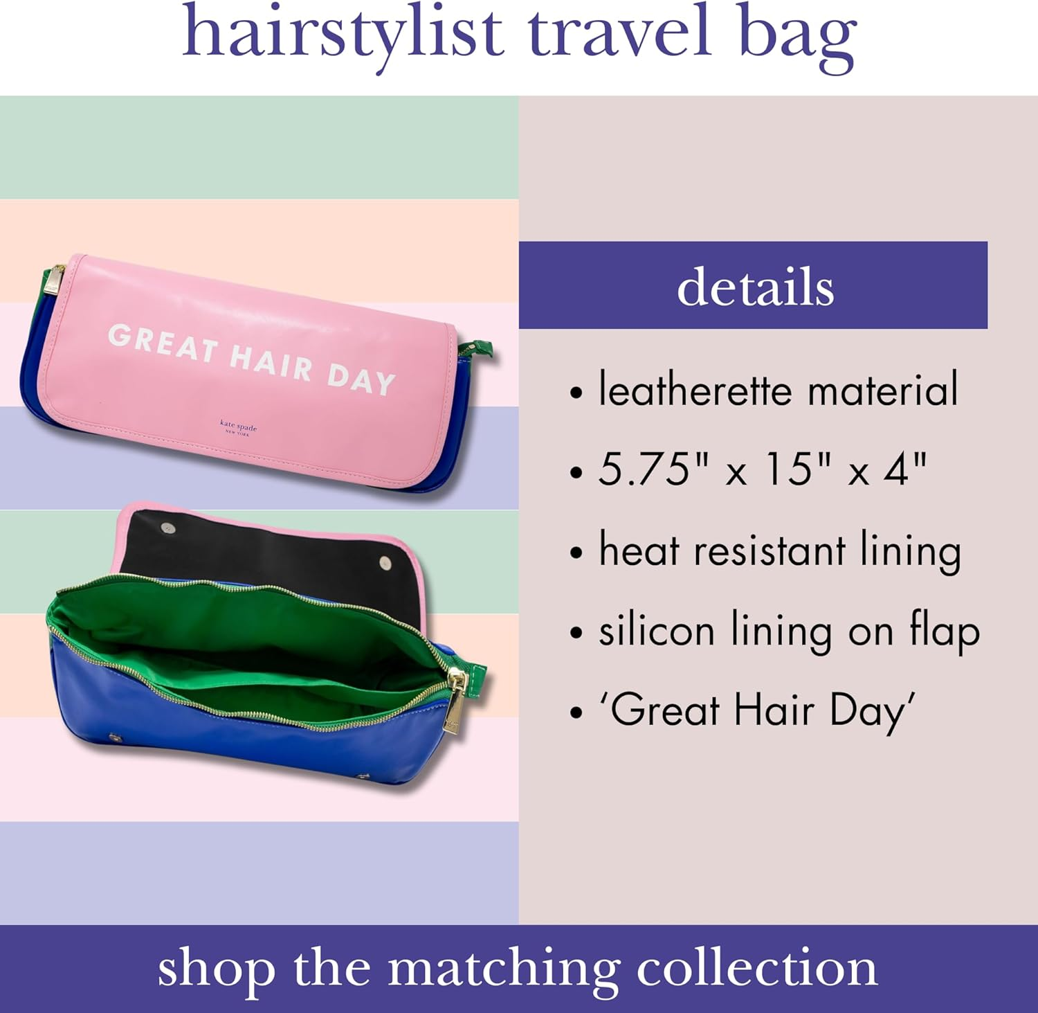 Kate Spade New York Hair Styling Tools Organizer, Compact Hairstylist Travel Bag, Great Hair Day, Great Hair Day, Modern image number 1