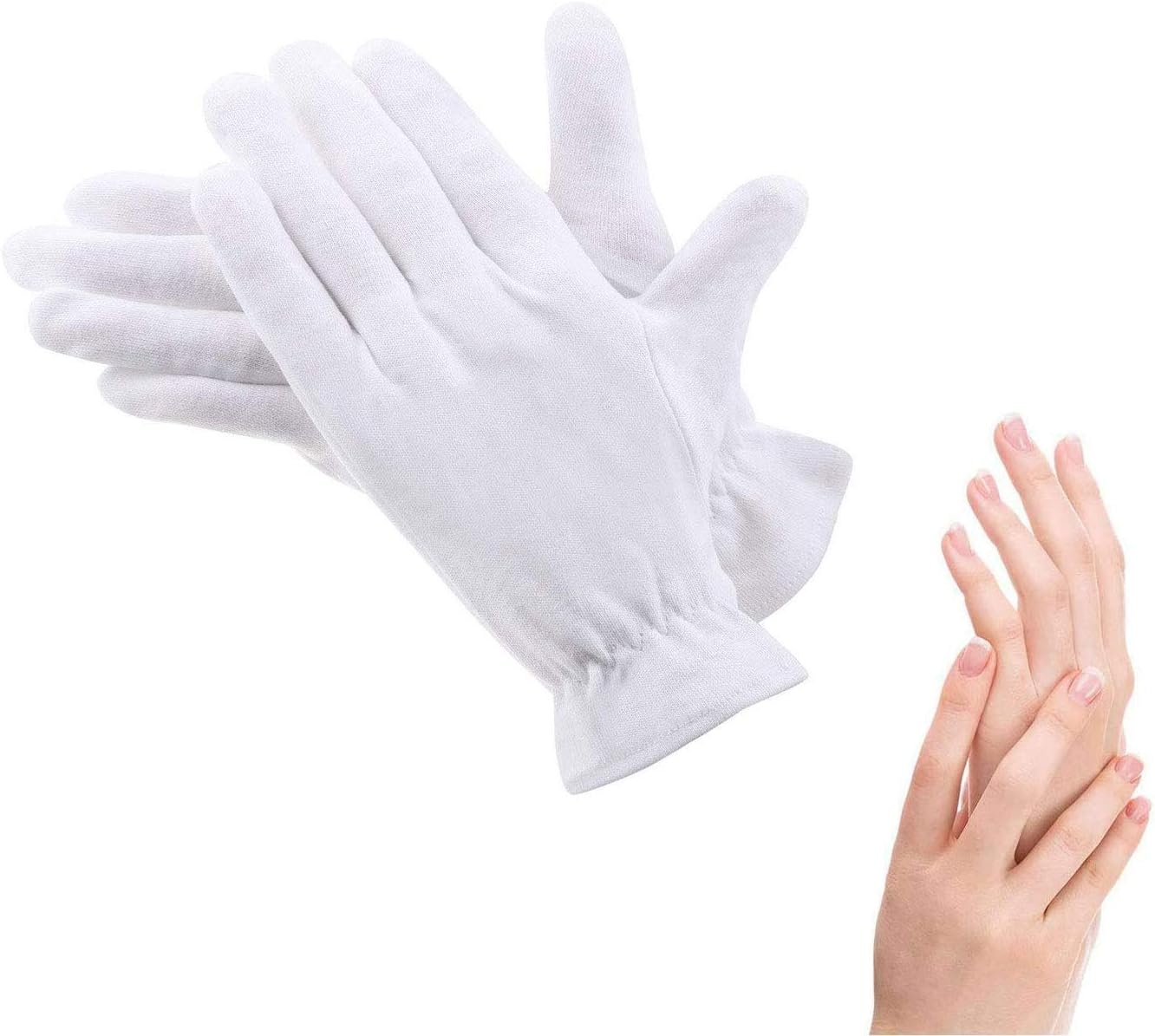100% Cotton Gloves for Eczema,1 Pairs White Cotton Moisturizing Gloves over Night Bedtime | Cosmetic Inspection Premium Cloth Quality | Dry Sensitive Irritated Skin Spa Therapy Secure Wristband