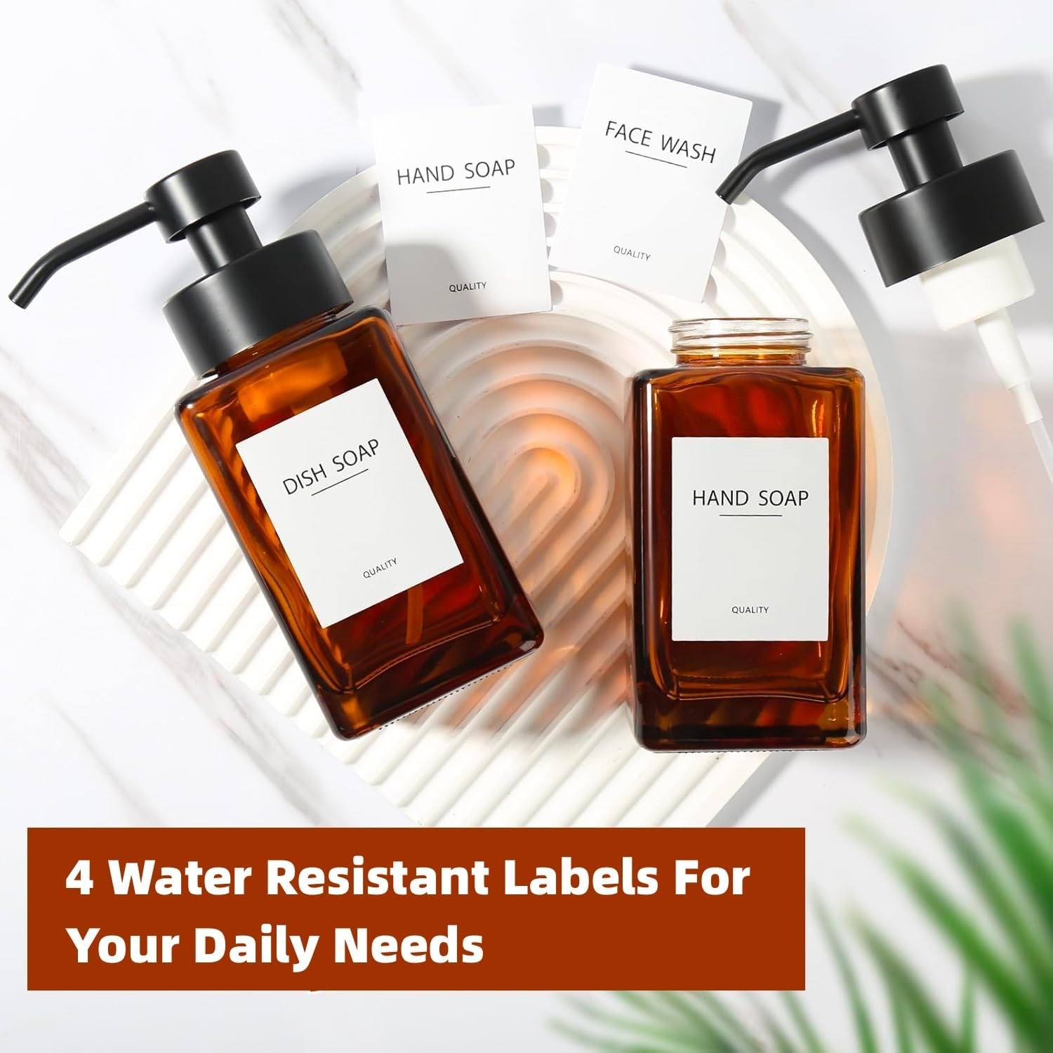 2Pcs Refillable Foam Soap Dispenser with Foaming Pump ，12Oz/350Ml Glass Foaming Hand Soap Dispenser Set，With Foaming Pump for Bathroom, Kitchen (Amber) - Amber image number 5