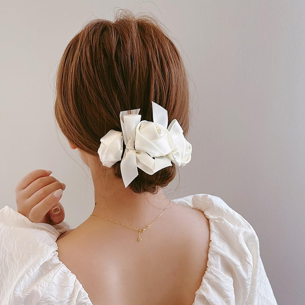 White Rose Hair Bun Makers Lazy Curler Clips Doughnut Hair Bun Maker Twist Bun Accessories Hair Styler Tool for Women Girls image number 1