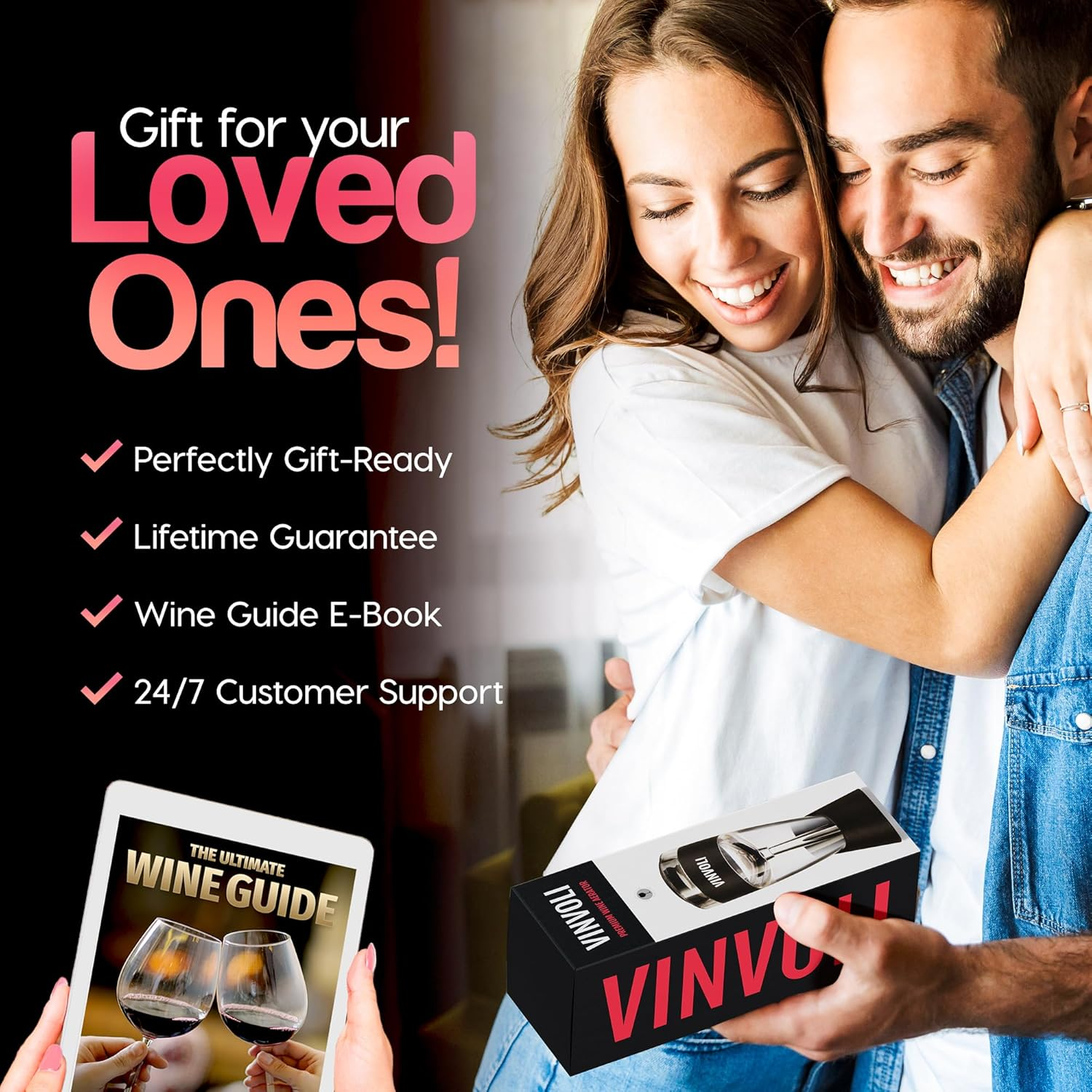 Wine Aerator - Premium 2019 Wine Air Aerator - Red Wine Decanter Aerator - Wine Aerator Wine Pourer - Wine Filter Sulfite Remover - Wine Decanters Areators for Wine Bottle - Wine Guide Ebook Aerator Black, Transparent image number 1