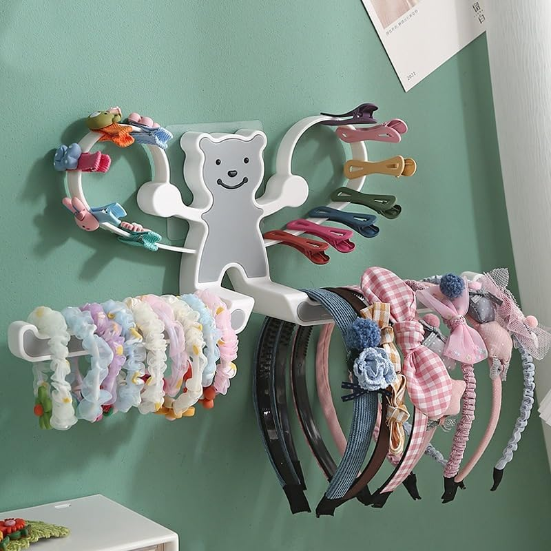 LAKYMIE Jewellery Organizer Necklace Holder Hair Bands Holder Wall Mounted Headband Holder Cute Bear Hair Accessories Organiser image number 5