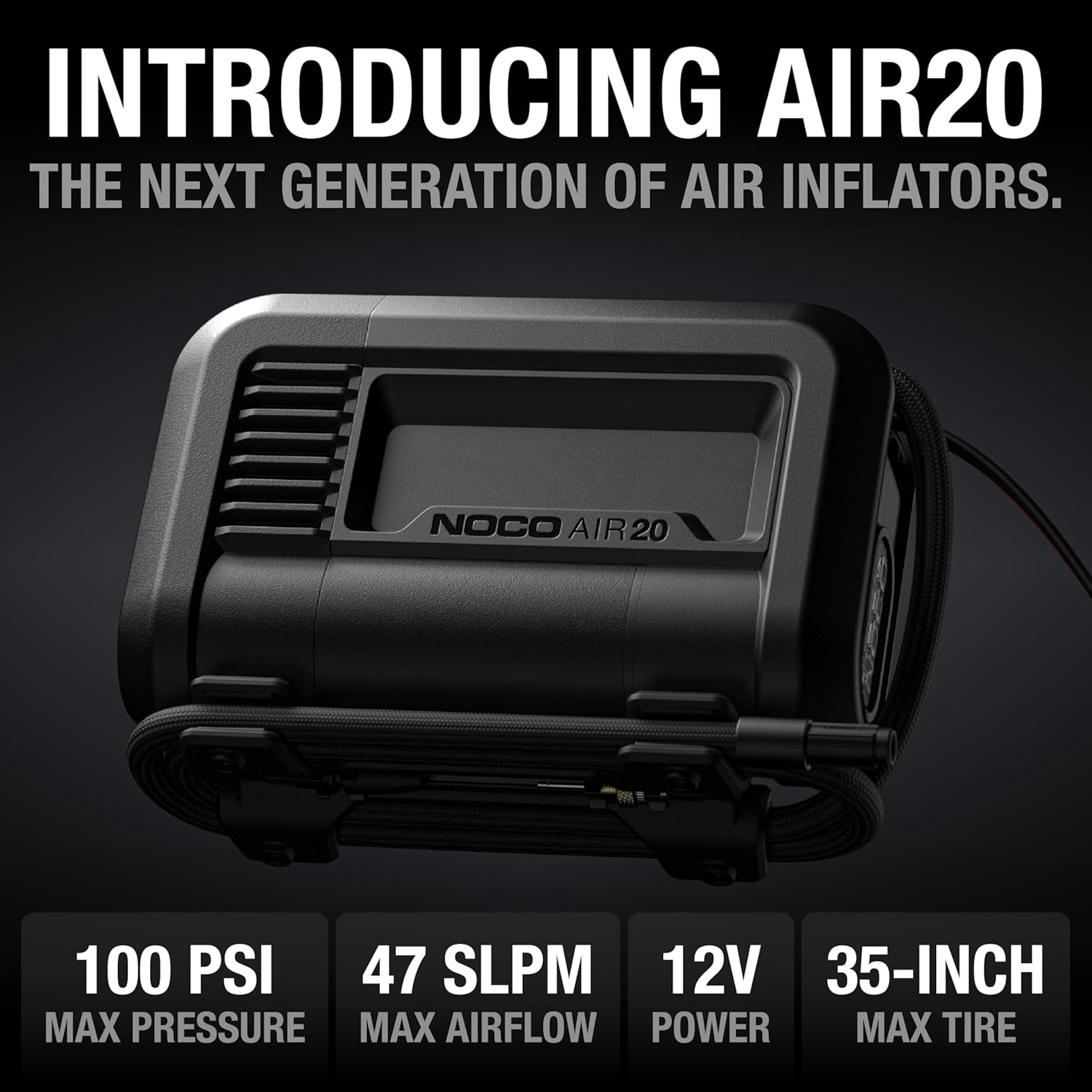 NOCO AIR20: Ultrafast 20A Tyre Inflator - 12V Portable Air Compressor Pump &ndash; 47 SLPM Airflow Inflates 0&ndash;40 PSI in 2.5 Minutes &ndash; Digital Gauge + Auto-Shutoff image number 6