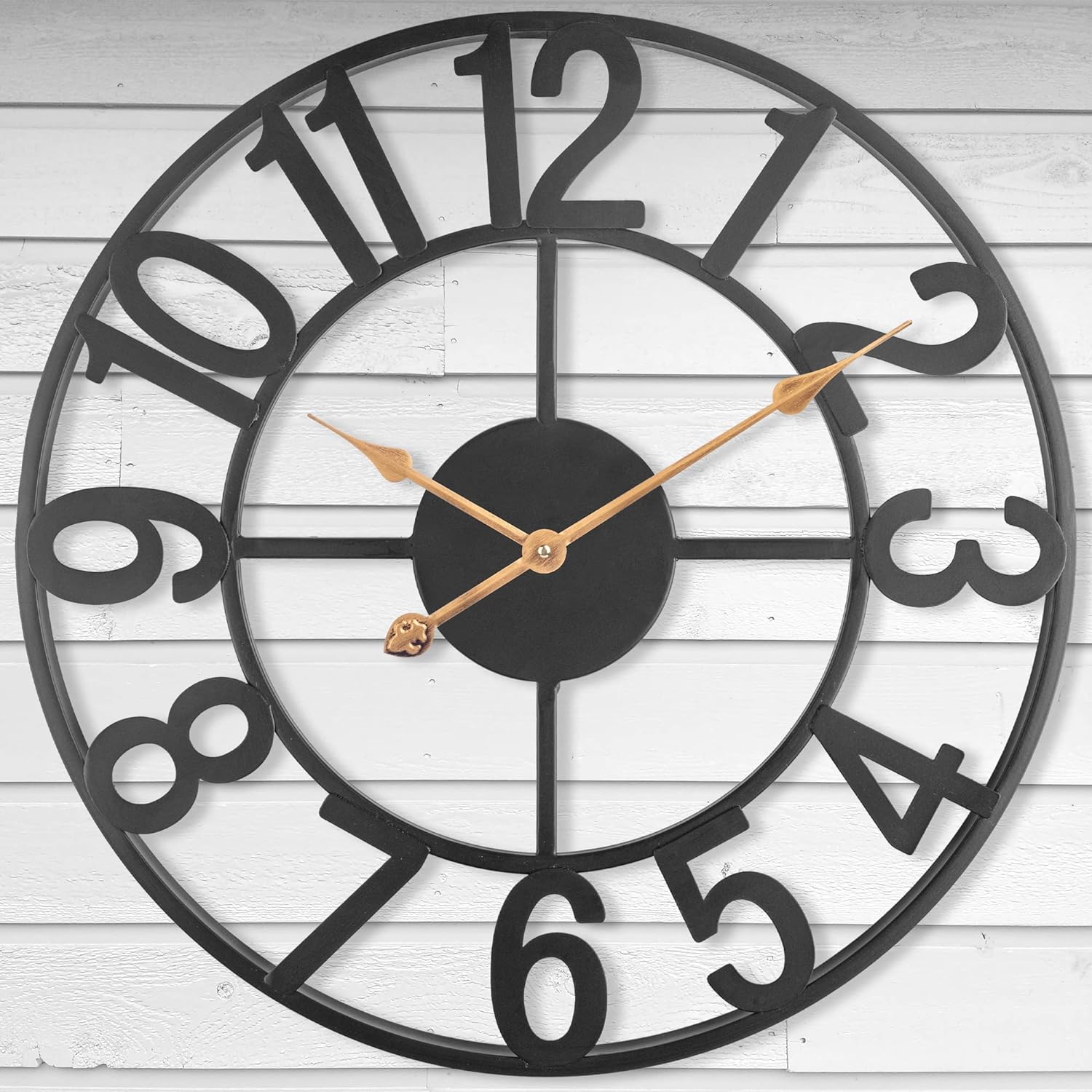 Mofine Outdoor Clocks for Patio, Large Outdoor Pool Clock, European Industrial Skeleton Metal Outdoor Clock Silent Battery Operated, Vintage Wall Clock for Backyard/Garden/Fence, 14 In image number 5