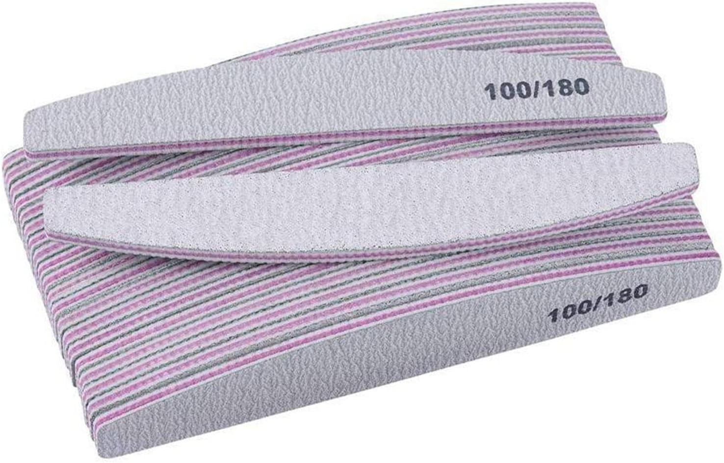 Nail Files, 12 Pcs Double Sided Nail File, Curved Fingernail Files, 100/180 Grit Emery Board Manicure Tools for Natural and Acrylic Nails for Home and Salon Use (Color:Grey)