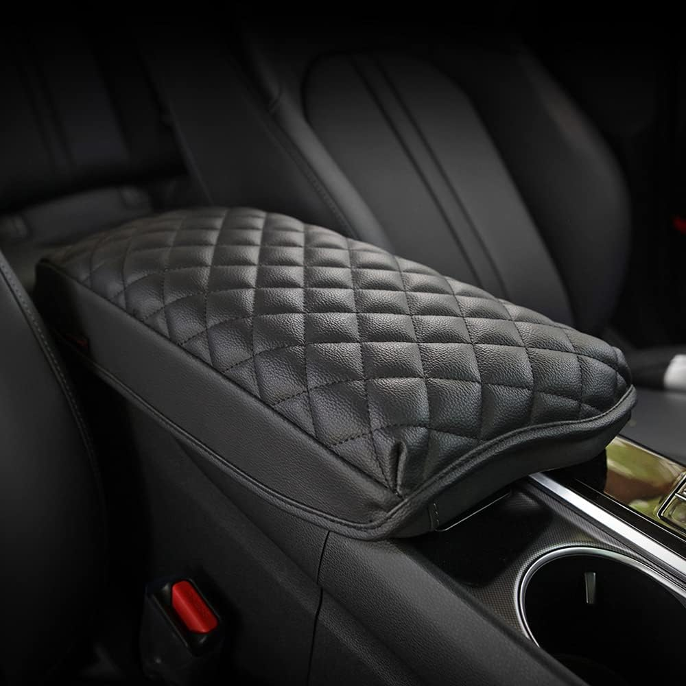 KMMOTORS Model Y, Model 3 Center Console Cover Quilting Black, Armrest Cushion, Console Protector, Vegan Leather, Tesl* Accessories