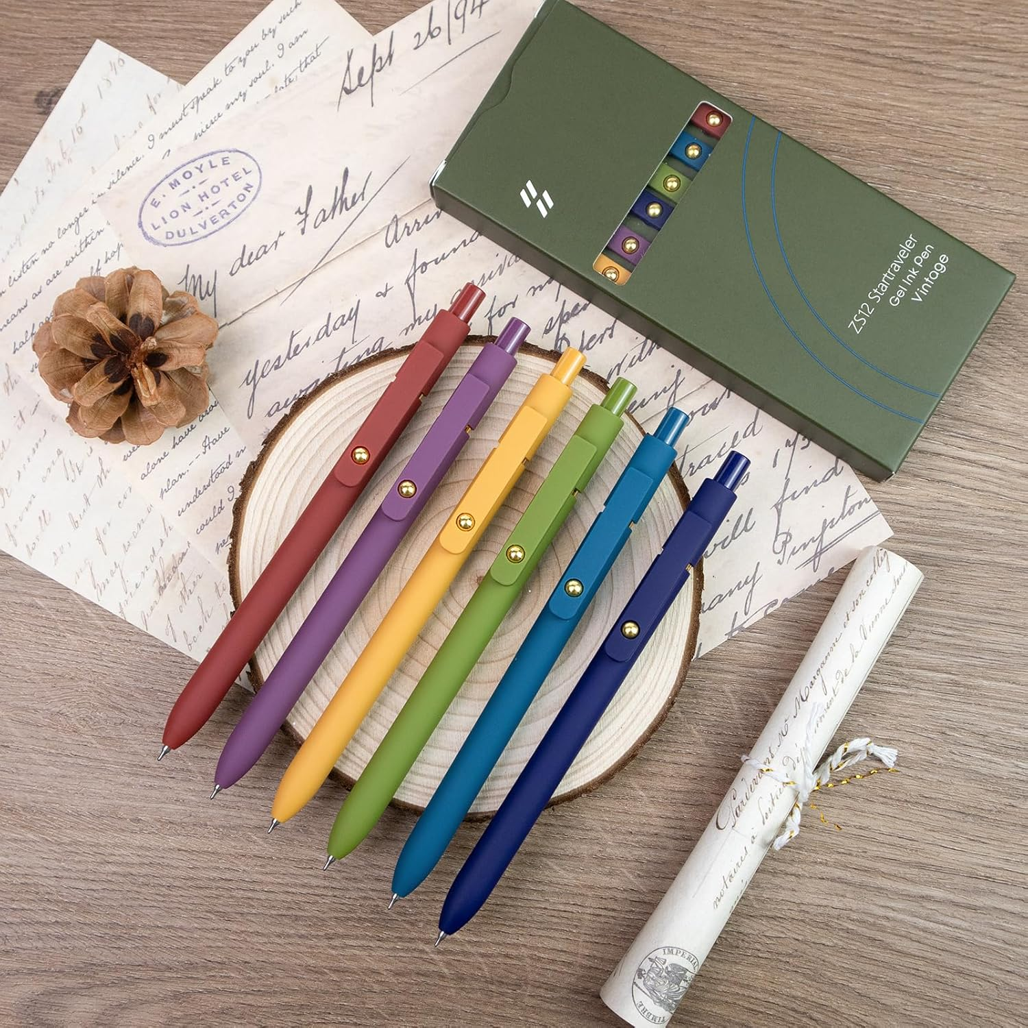 UIXJODO Gel Pens, 6 Pack Gold Retro Quick-Drying Pens 0.5Mm Black Ink Pens Fine Point Smooth Writing Pens for School Office Supplies, Gifts for Women Girls image number 4