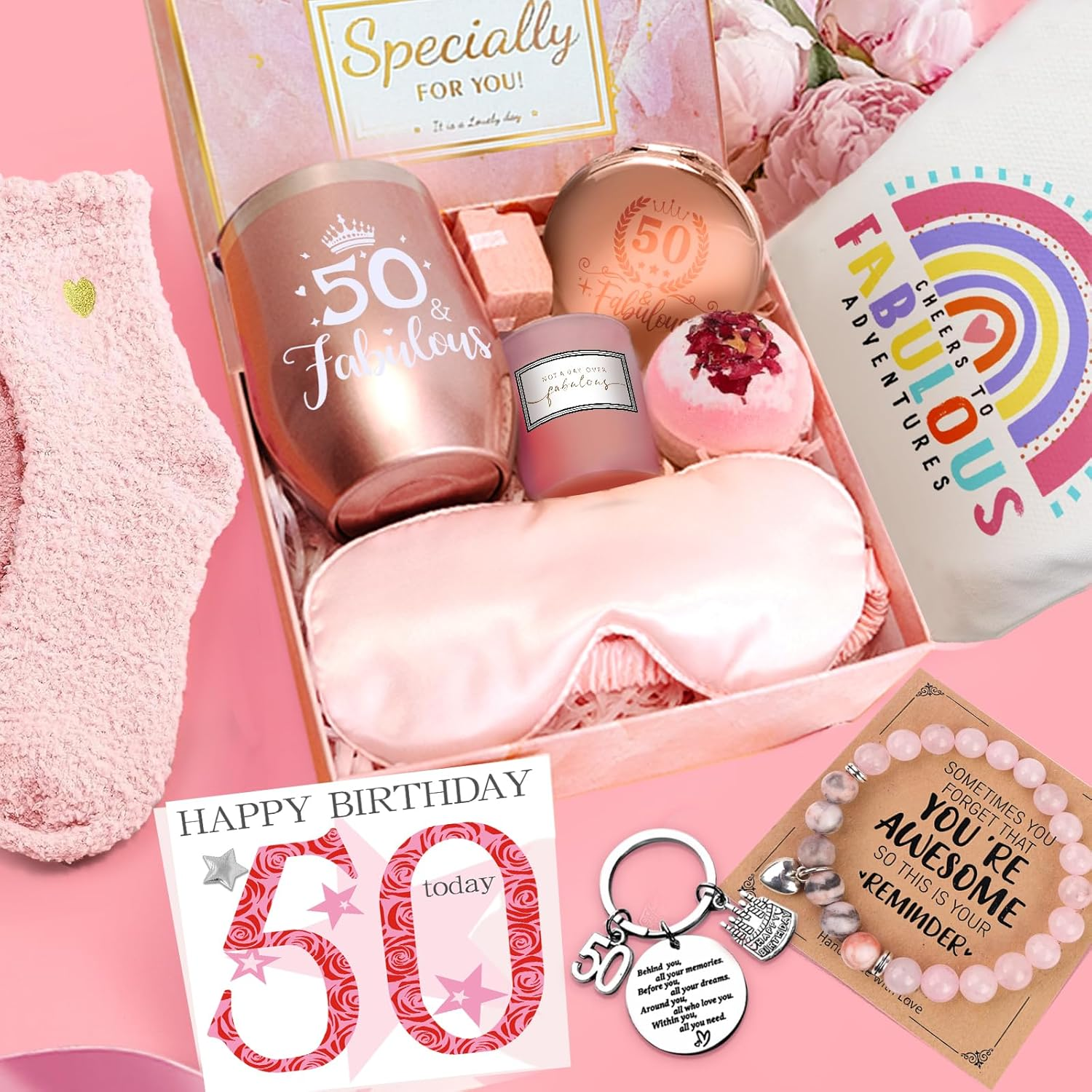 50Th Birthday Gifts for Women, Her 50 Years Old Gift Ideas Happy Hamper Pamper Set Present Basket, Friends Sisters Wife Bestie Girlfriend Mum Born in 1975 image number 2