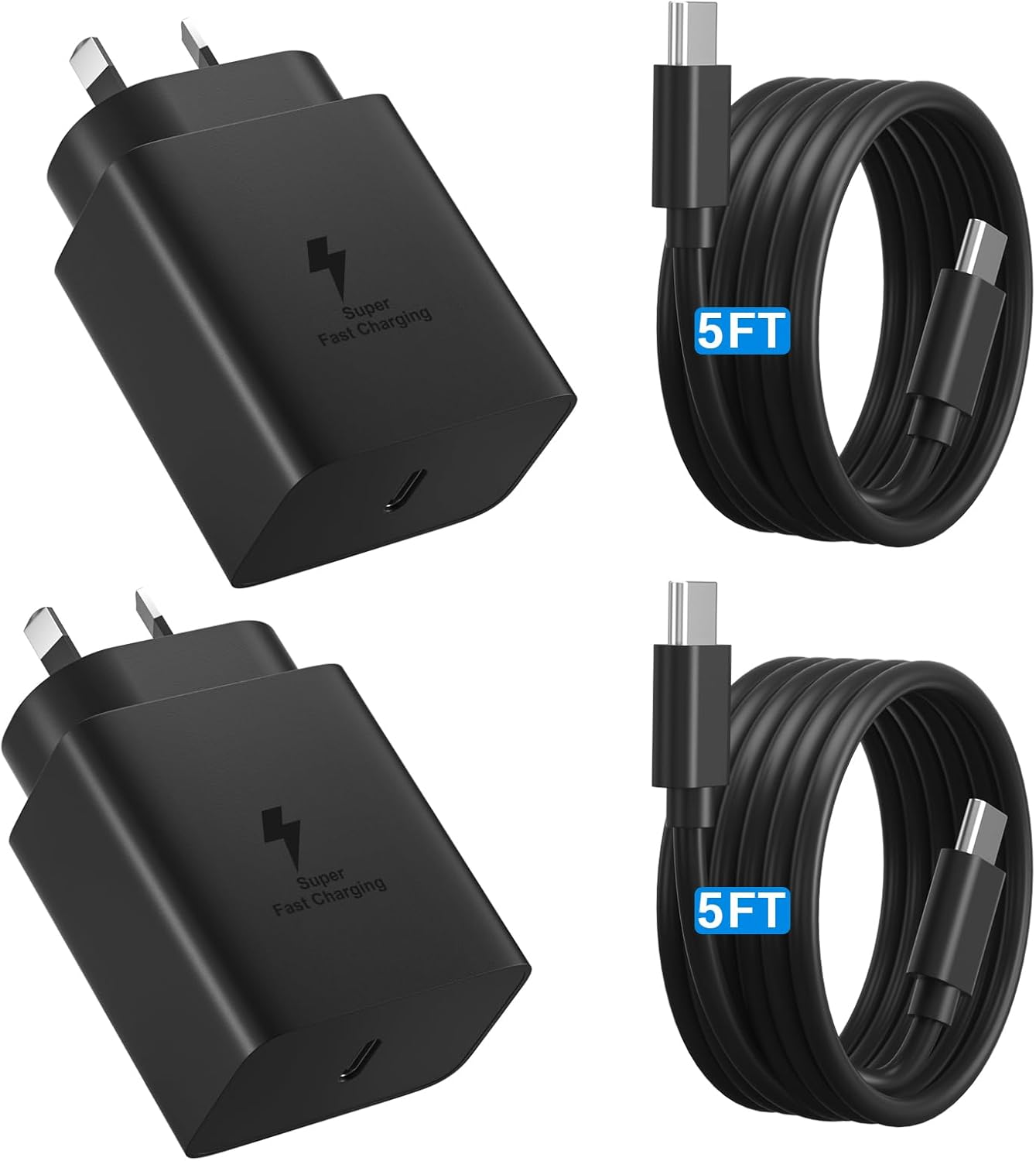 45W Super Fast Charger Type C, 2Pack USB C Charger Block with 5FT USB-C to C Fast Charging Cable for Samsung Galaxy S24 Ultras24/S24+/S23+/S23/S22 Ultra/S22/S21/S20, Note 20/10, Galaxy Tab S8+ image number 1