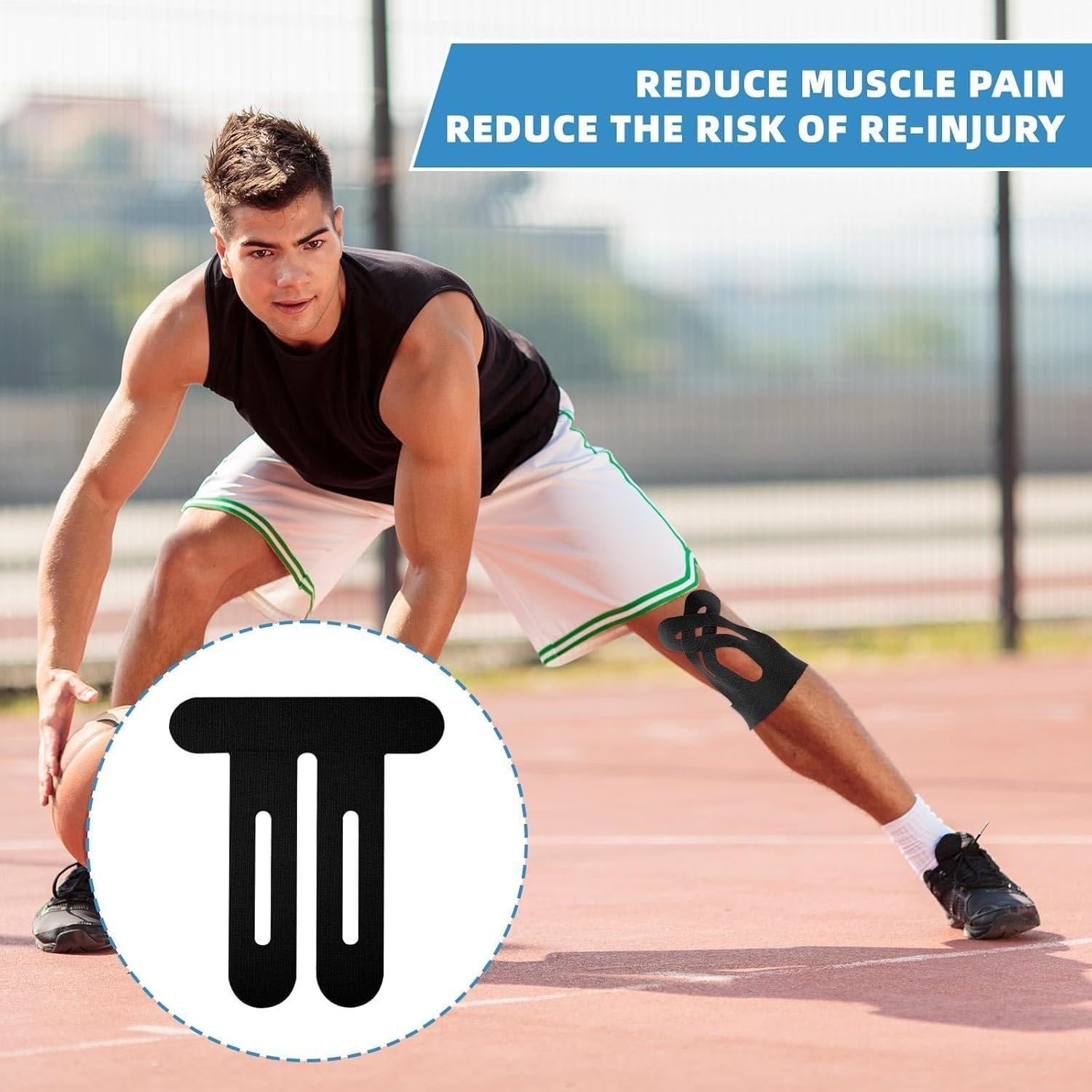 Quhoxdye Kinesiology Tape for Knees, 10 Pcs Knee Support & Stability, Knee Pain Relief Athletic Tape - Waterproof & Elastic, Breathable Hypoallergenic Latex-Free Tape, (Black) image number 5