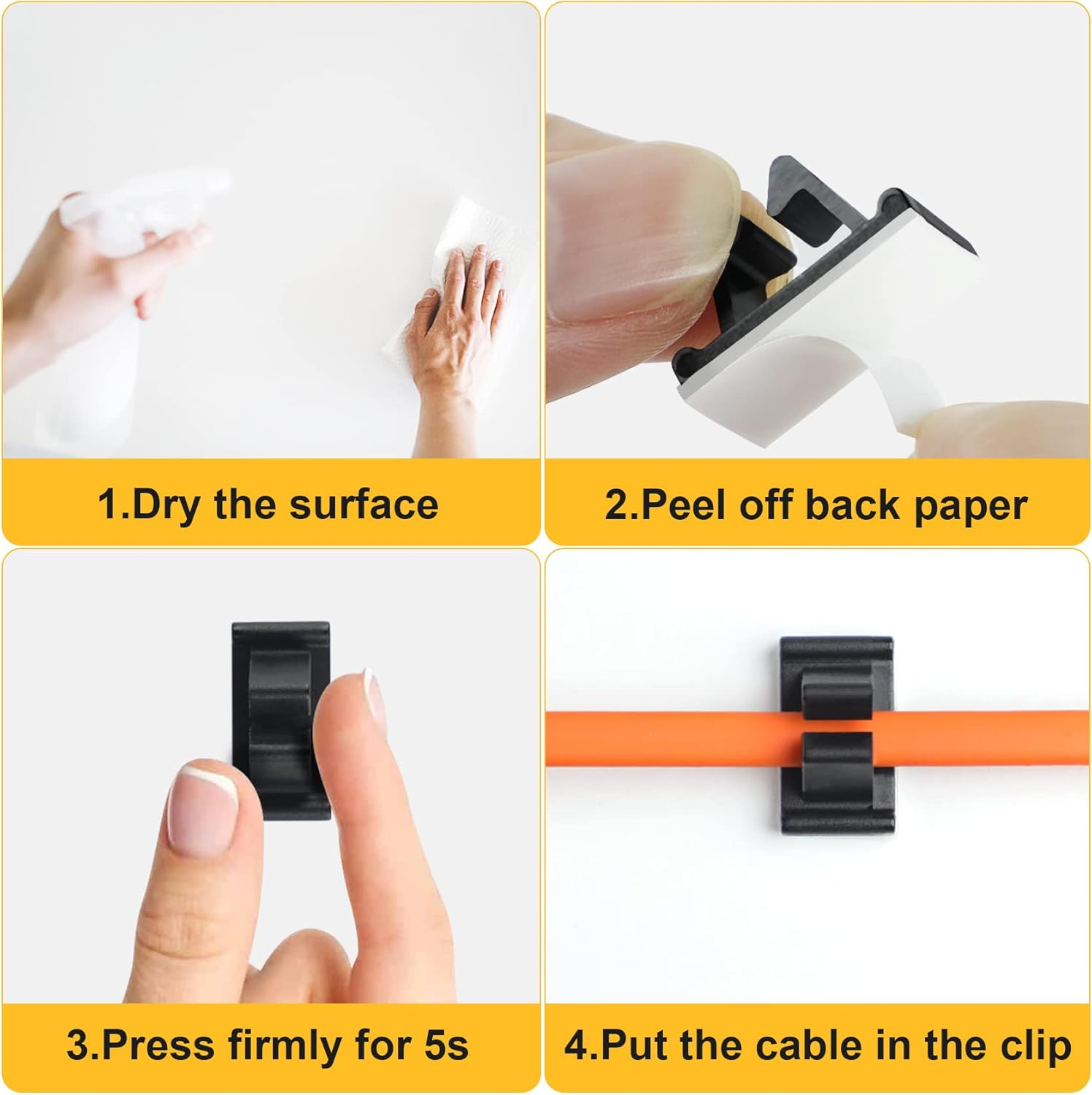 50 Packs Viaky Wire Clips Adhesive Cable Clips Cable Holder Wire Management, Worked Great for Fixing Your Various Wires, Network Cable, RV Wires, USB Cords, Car Cable, TV Coax Cable (W Size-Black) image number 5