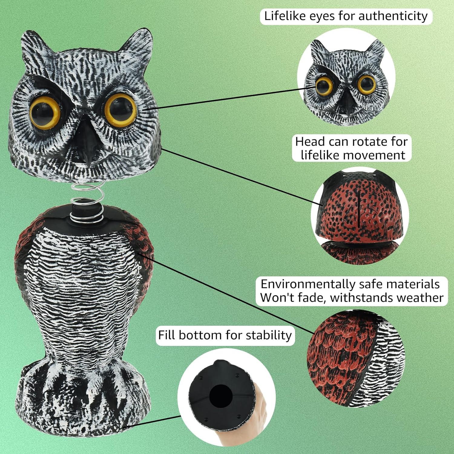 Fake Owl Decoy, Simulation Owl Bird Deterrent with 360&deg; Swivel Head, Scare Birds Plastic Fake Owls Scarecrow to Frighten Birds for Garden Indoor Outdoor, Pest Repellent (2PCS) image number 1