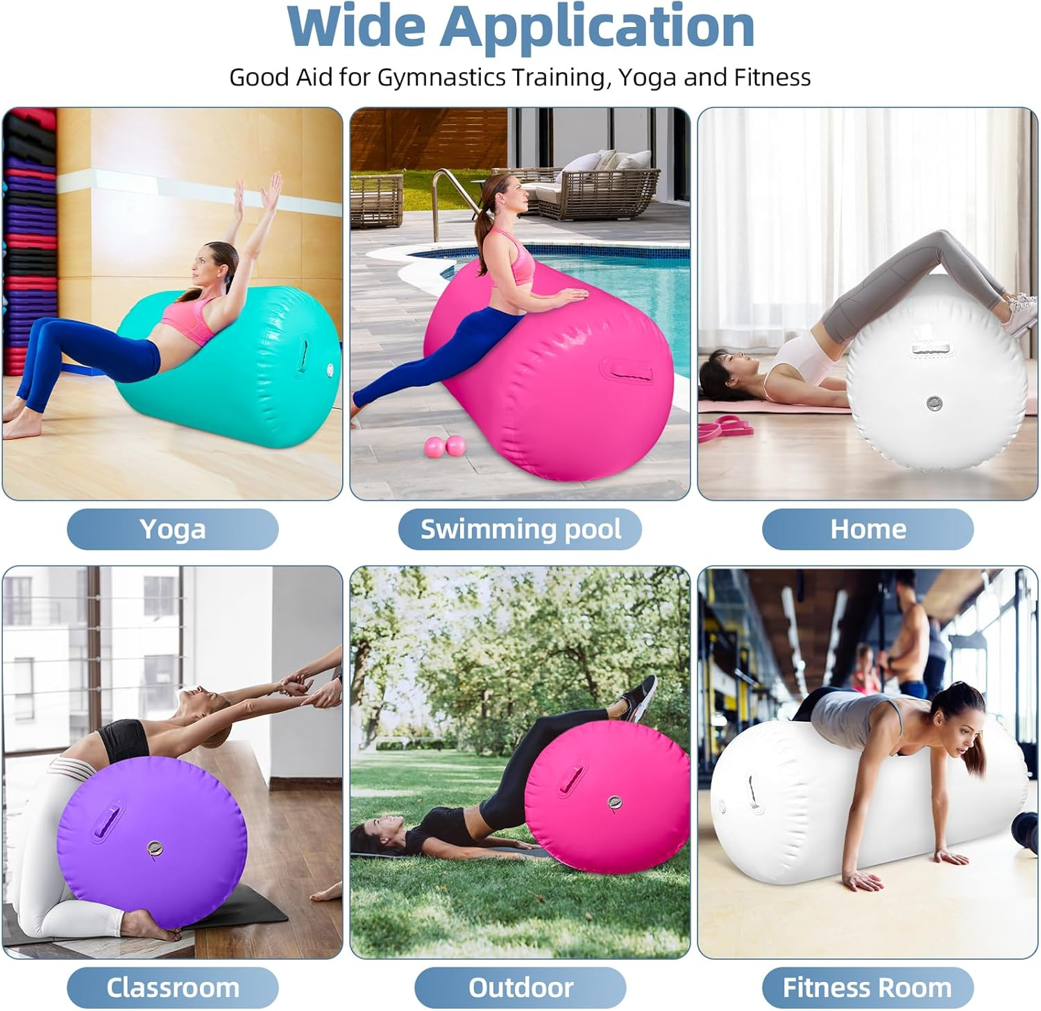 Air Roller Gymnastics Barrel Backhandspring Training Air Barrel Gymnastics Roller for Tumbling Cheerleading Training Yoga Gym with Manual Air Pump