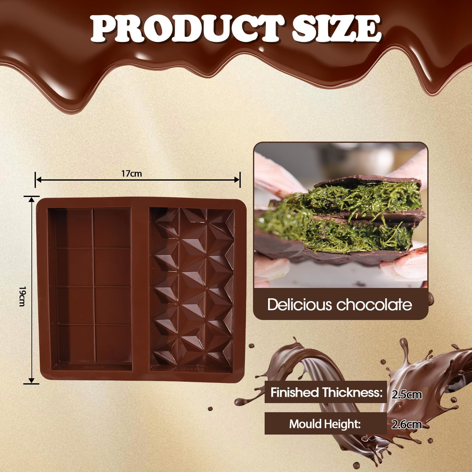 We Make Hope 3 PCS Diamond Chocolate Moulds, Silicone Large Thick Silicone Molds, Deep Dubai Chocolate Molds for DIY Praline Baking, Holiday Gifts, Wedding Parties and More image number 2