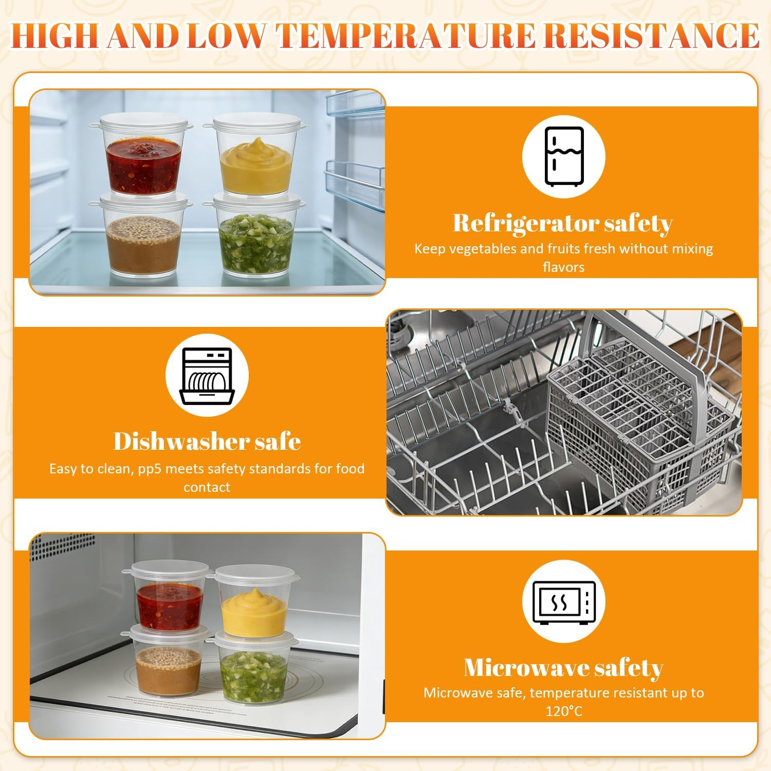 100 Pack round Food Container Pots with Lids, Plastic Cups with Lids Reusable Shot Condiment Cup,Dipping Sauce & Salad Dressing、Clear Small Deli Pot Restaurants Takeaways Sauce Container (Transparent) image number 4