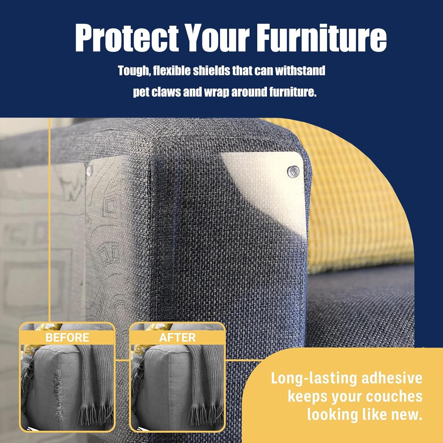 Cat Scratch Furniture Protector - Pack of 15, Adhesive Clear Cat Training Couch Protector - Plastic, Used as a Heavy-Duty Scratch Resistant Cat Protector for Sofas and Doors image number 1