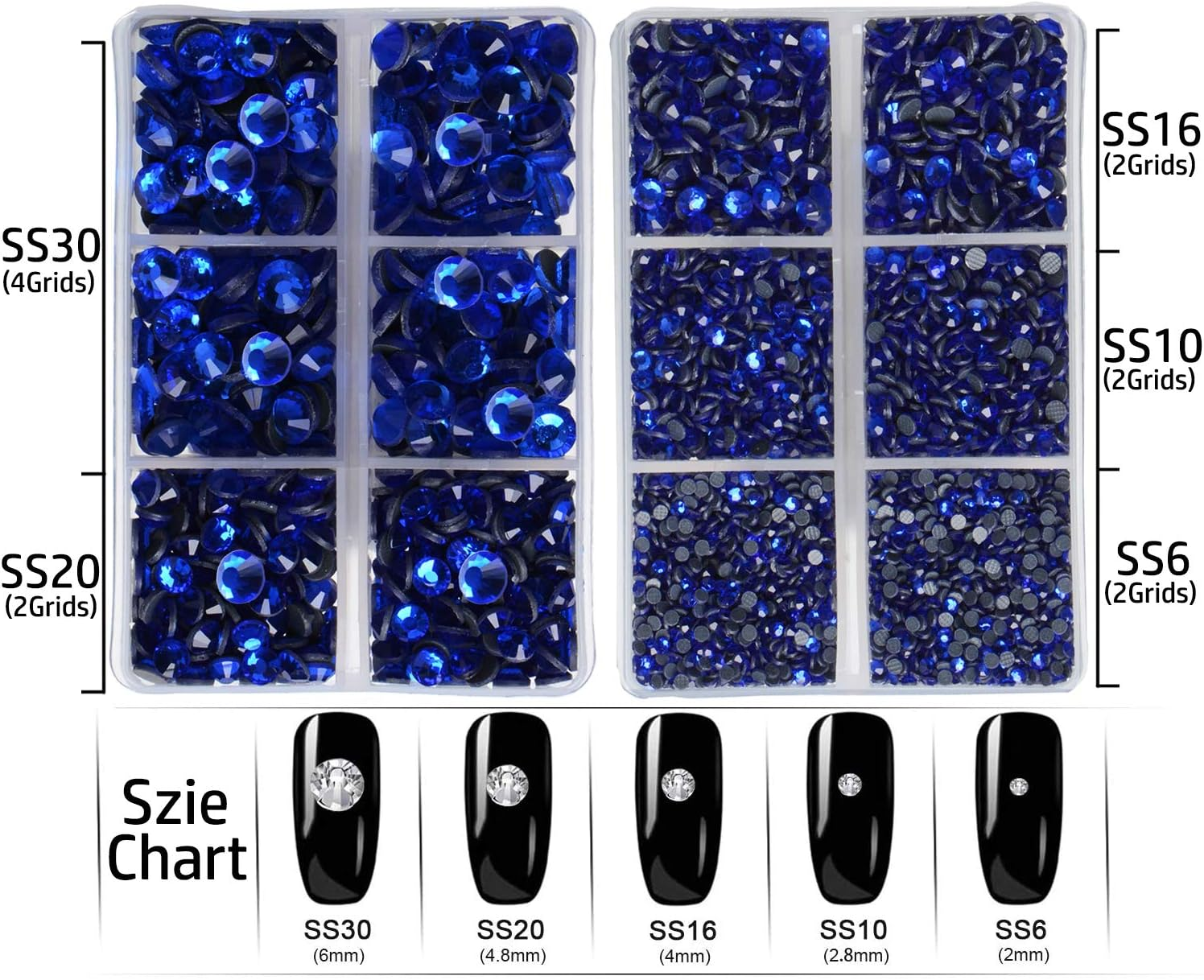 Lpbeads 6400 Pieces Hotfix Rhinestones Sapphire Flat Back 5 Mixed Sizes Crystal round Glass Gems with Tweezers and Picking Rhinestones Pen image number 2