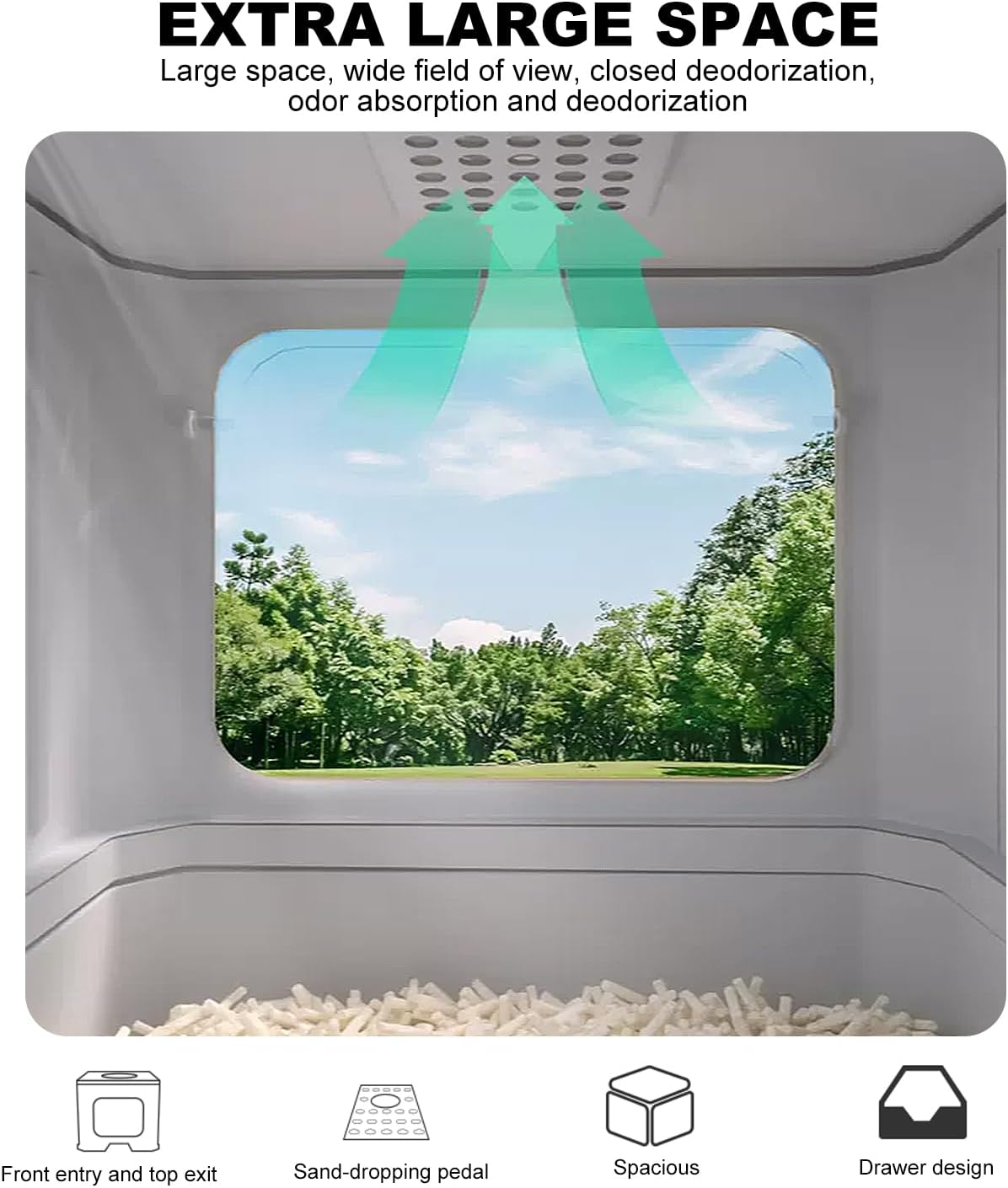 Extra Large Cat Litter Box, 50X40X40Cm Cat Litter Box Front Entry with Lid Fully Enclosed, Drawer Design and Cat Teaser for Easy Cleaning and Convenience (Grey, L) image number 2