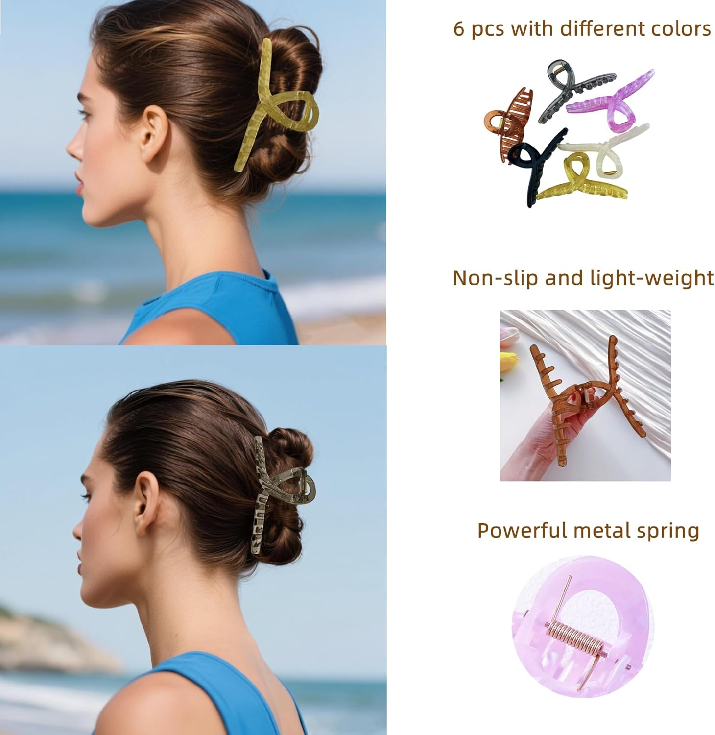 Marylavender Hair Claw Clips Non-Slip Large Claw Hair Clips for Women and Girls, Strong Hold Banana Hair Jaw Clips for Women 6 Pcs image number 1