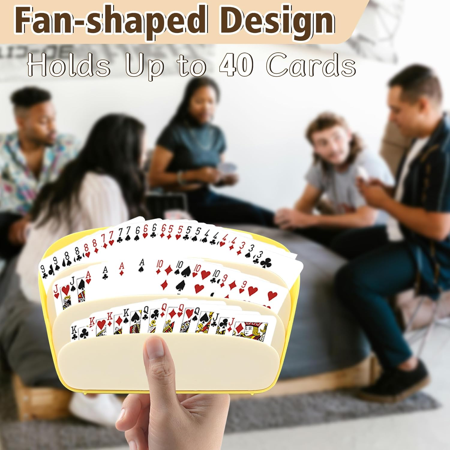 Card Holders for Playing Cards, 2 PCS Playing Card Holders for Adults, 3 Layers Design Game Card Holder for Poker Parties, Family Card Game Nights (Red, Yellow) image number 3