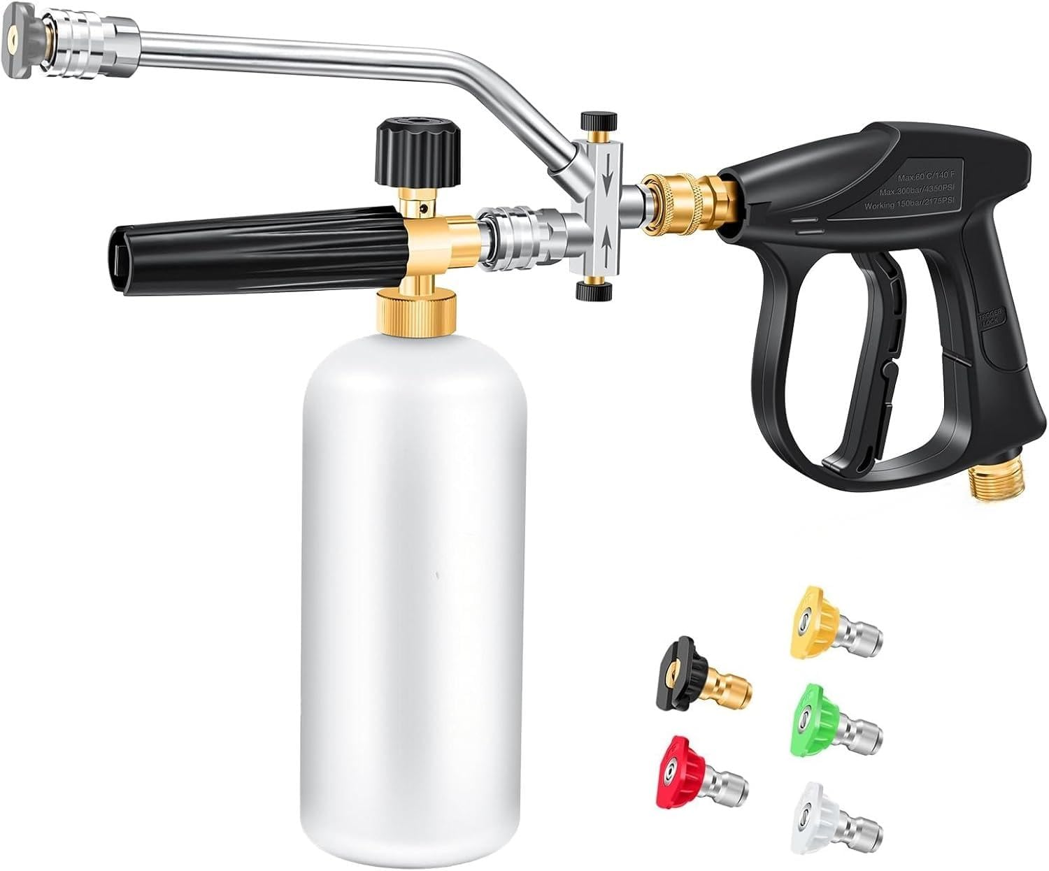 Foam Cannon Pressure Washer Kit - Double Nozzle Sprayer, Connector | Versatile Cleaning Accessory, High-Pressure Detailing Tool with Multi-Purpose Use during Home Exterior Washing, Auto Care, Garden image number 1