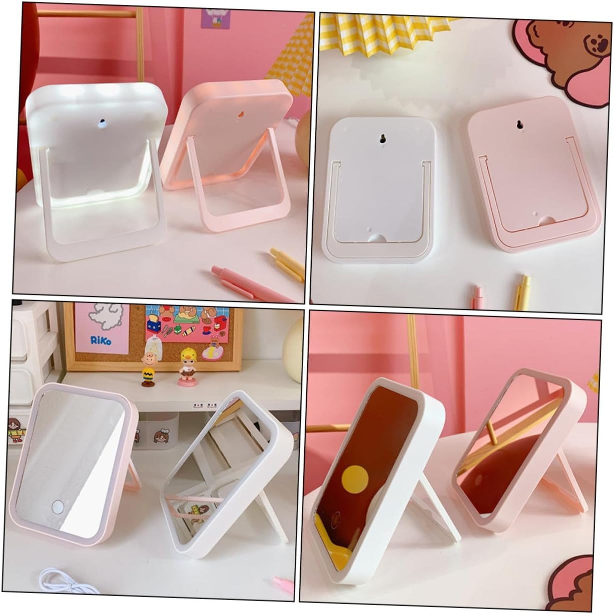 CTIRCHIU LED Lighted Desktop Makeup Mirror Portable Folding Cosmetic Mirror with USB Rechargeable Touch Control White Warm Natural Light image number 5