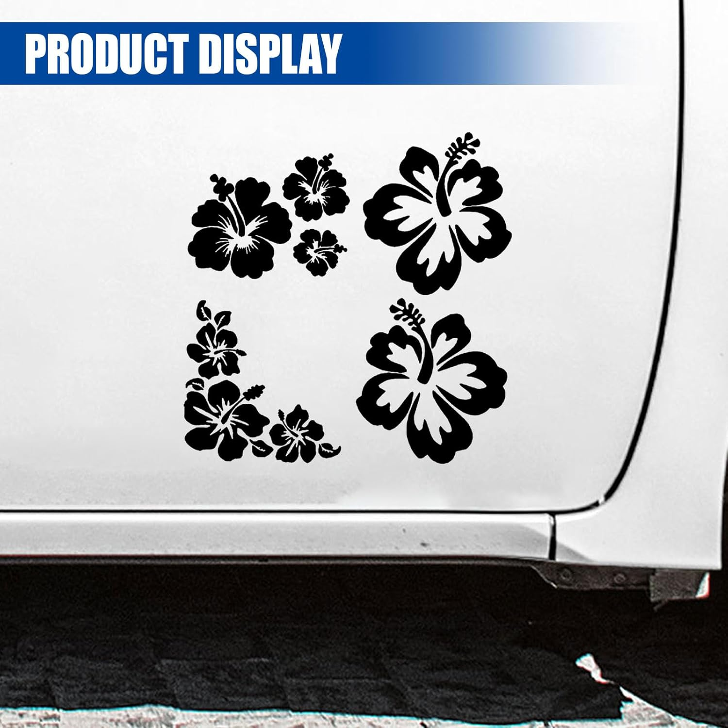 Hawaiian Hibiscus Flower Car Decal Sticker, Waterproof PET Decal, Car Bumper Sticker, Automotive Exterior Decoration Sticker Decal for Car, Truck, SUV, Door, Wall, Laptop (Black, 5.82&rdquo;&times;5.39&rdquo;) image number 2