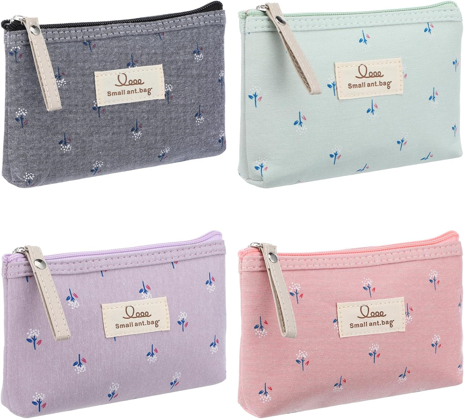 LIQWEI Pack of 4 Small Cosmetic Bag, Travel Portable Makeup Bag, Multifunctional Canvas Cosmetic Bag, Wash Bag, Toiletry Bag for Women, Zip Coin Bag (18 X 13 X 3 Cm) image number 5