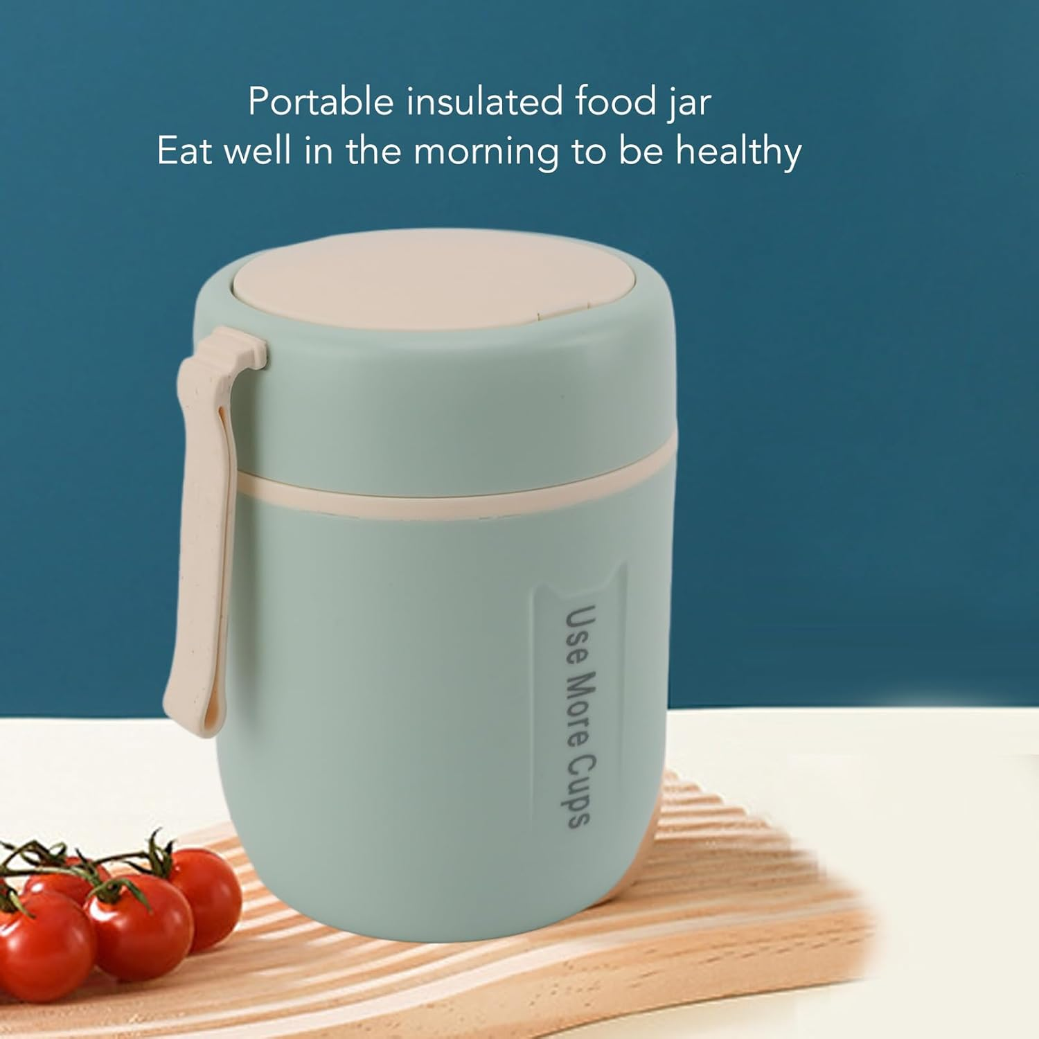 Insulated Food Jar, 500Ml Kids' Vacuum Triple Layer Insulated 304 Stainless Steel Food Jar, Leakproof Lid Soup Thermos for Hot Food with Folding Spoon, for Hot & Cold Food (Mint image number 1