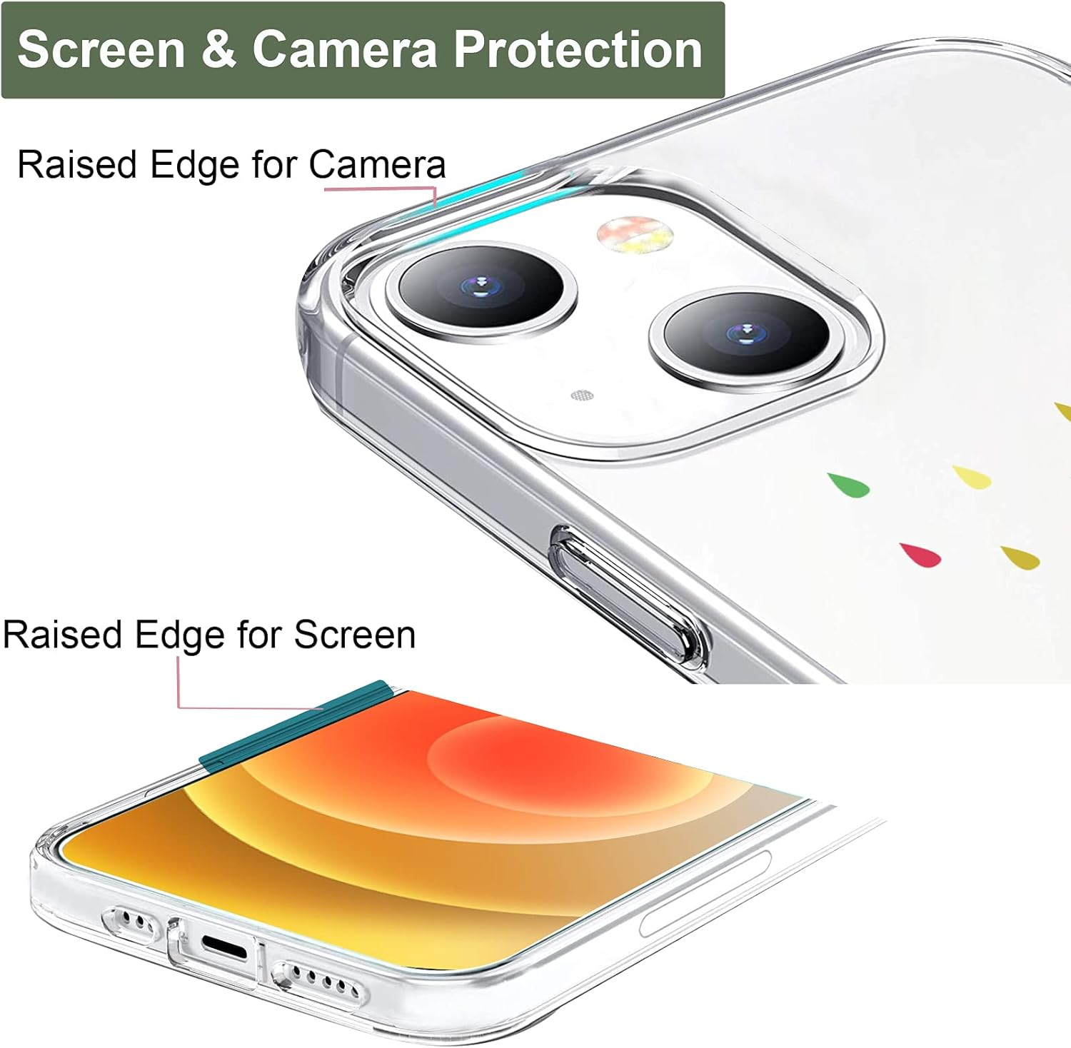 Unov Case Compatible with Iphone 13 Mini Case Clear with Design Embossed Pattern Soft TPU Bumper Slim Protective 5.4 Inch (Rainbow Dinosaur)