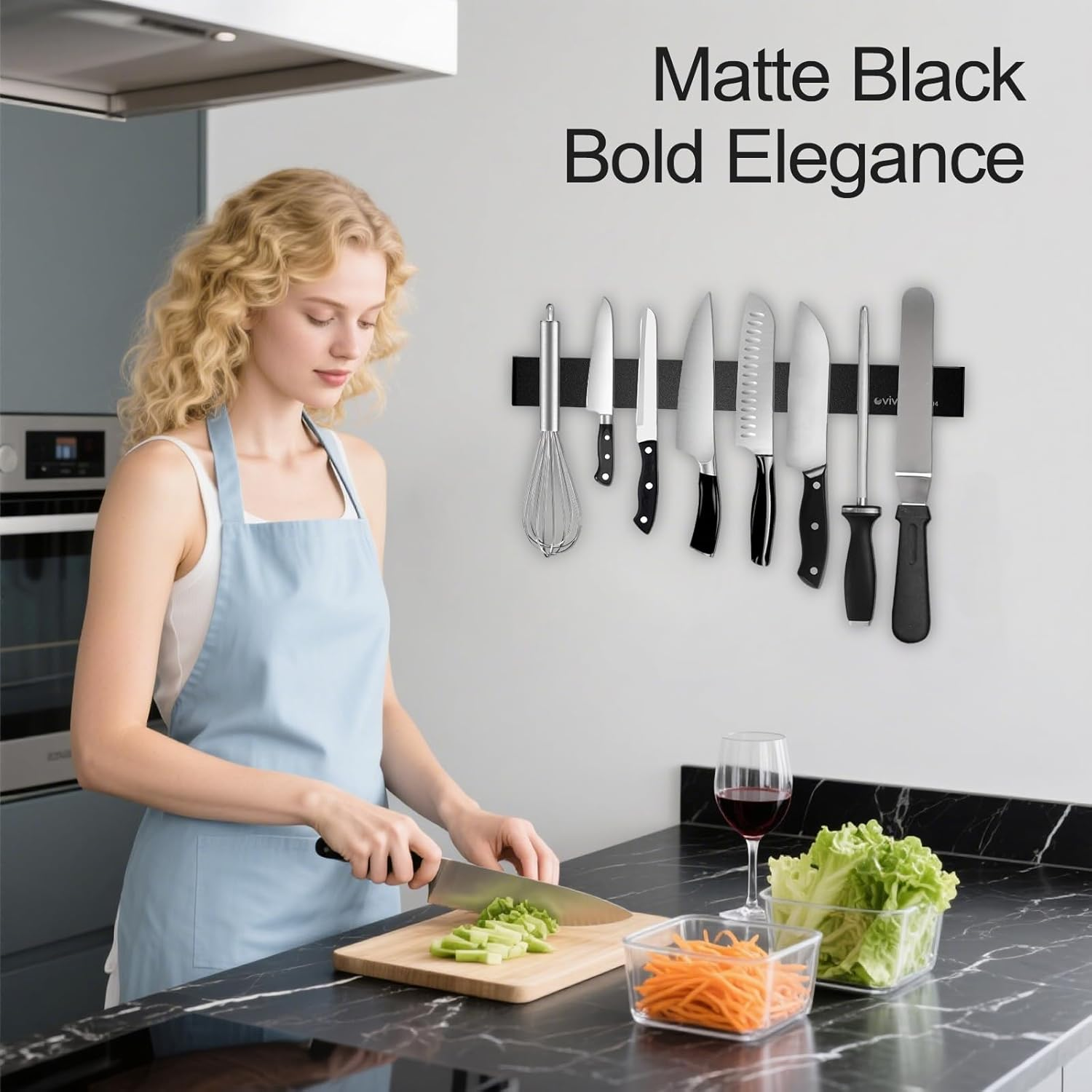 Vivva Modern Stainless Steel Magnetic Knife Bar with Multipurpose Use as Knife Holder, Knife Rack, Kitchen Utensil Holder, Tool Holder, Art Supply Organizer, Home Organizer Black 16Inch image number 3