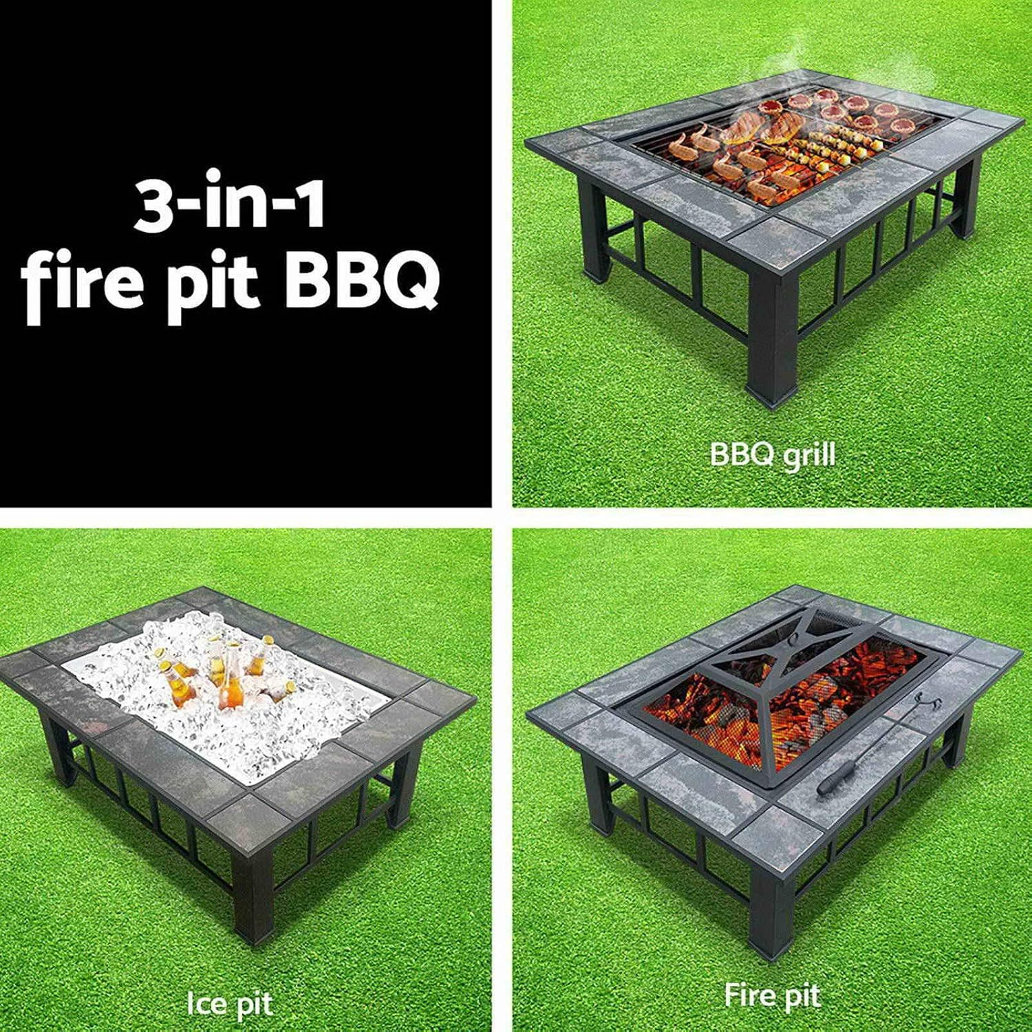 Outdoor Fire Pit BBQ Table Grill Fireplace W/Ice Tray Barbecue Picnic Heater Desk Garden Patio Camping Cooker Brazier image number 1