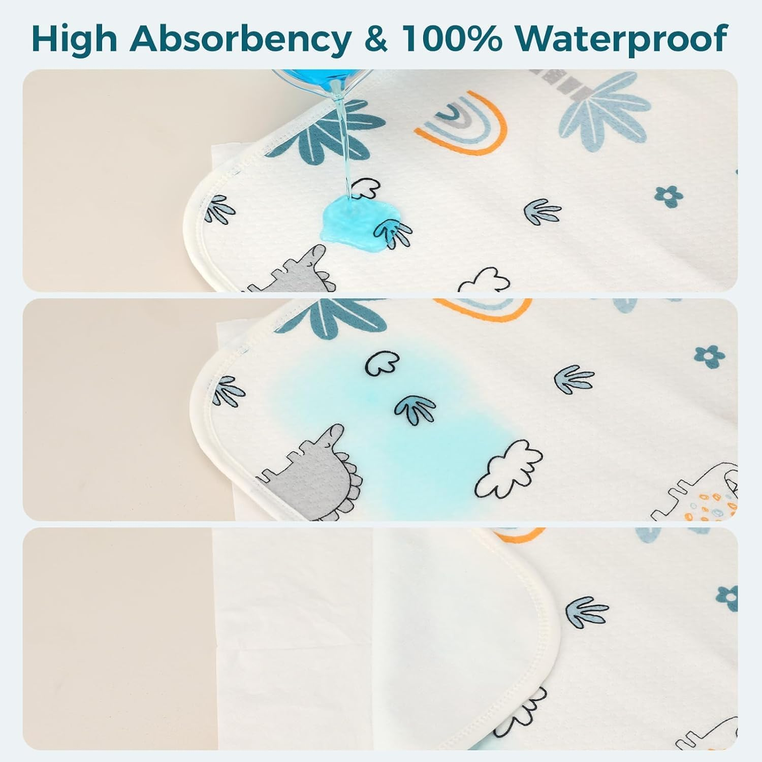 Baby Waterproof Bed Pad,80X120Cm Washable Baby Cotton Changing Pads,Toddler Mattress Protector Incontinence Pads Sheet Cover Underpads for Kids,Soft & Absorbent (Dinosaur-Coconut, 1Pack) image number 6
