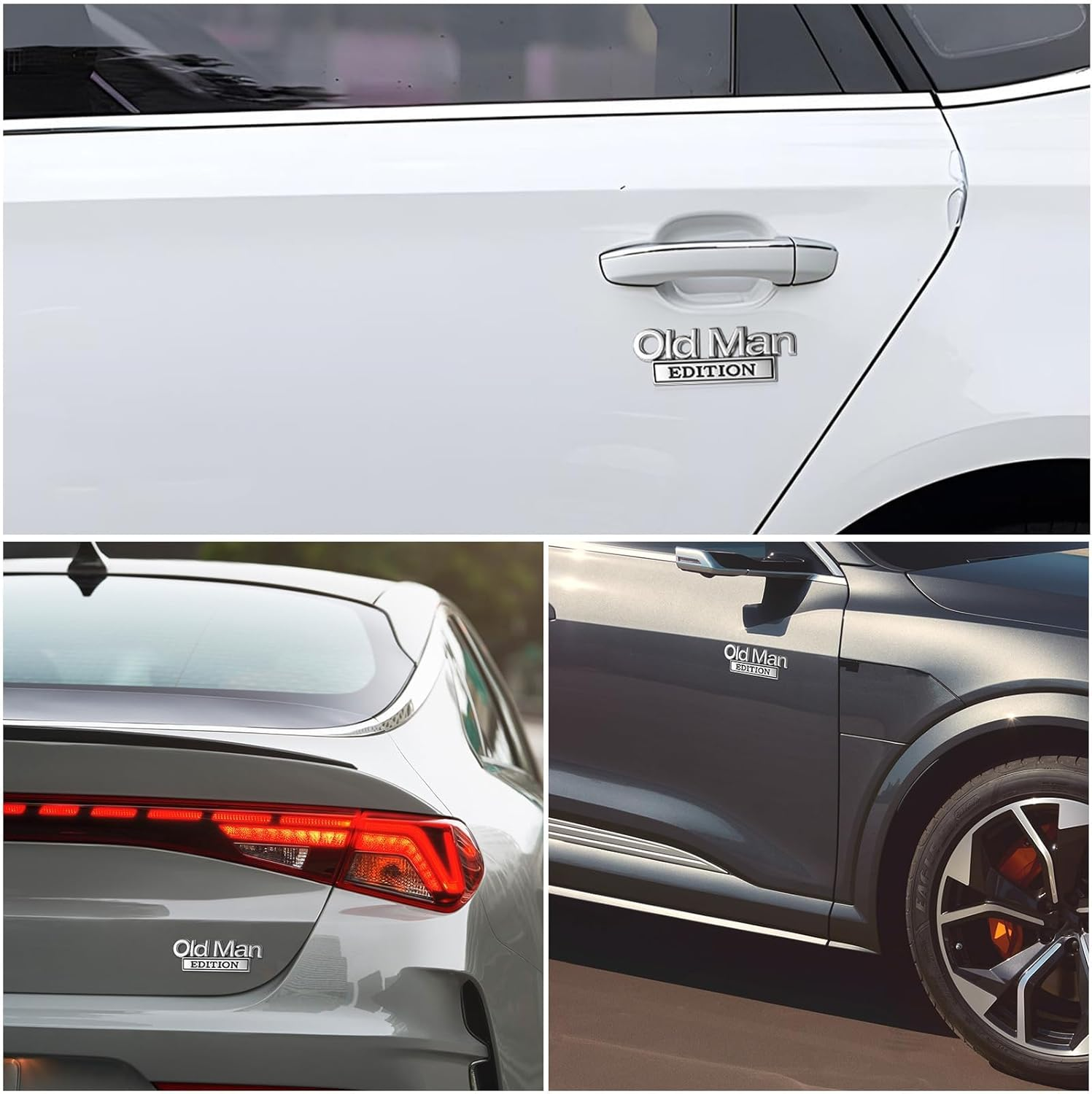 2Pcs Old Man Edition 3D Metal Car Emblem - Heavy Duty Badge for Truck, SUV, Jeep & Off-Road Vehicles, Automotive Stickers Nameplate for Fender, Tailgate, Bumper (Silvery Black) image number 2