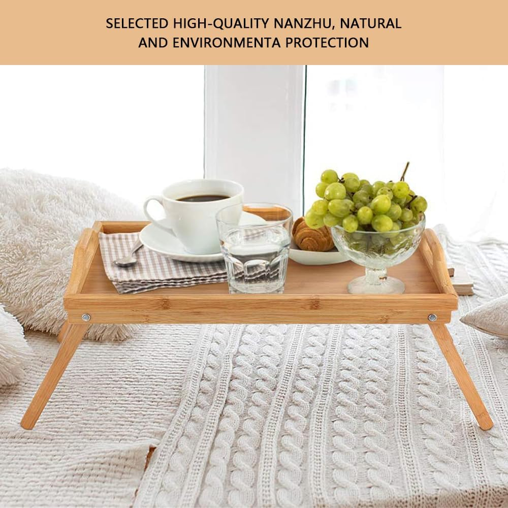 Multifunctional Laptop Bed Desk with Foldable Legs - Portable Serving Tray for Snacks, Breakfast, or Work, Collapsible Lap Table for Home Office, Sofa, or Bed (Wood) image number 6