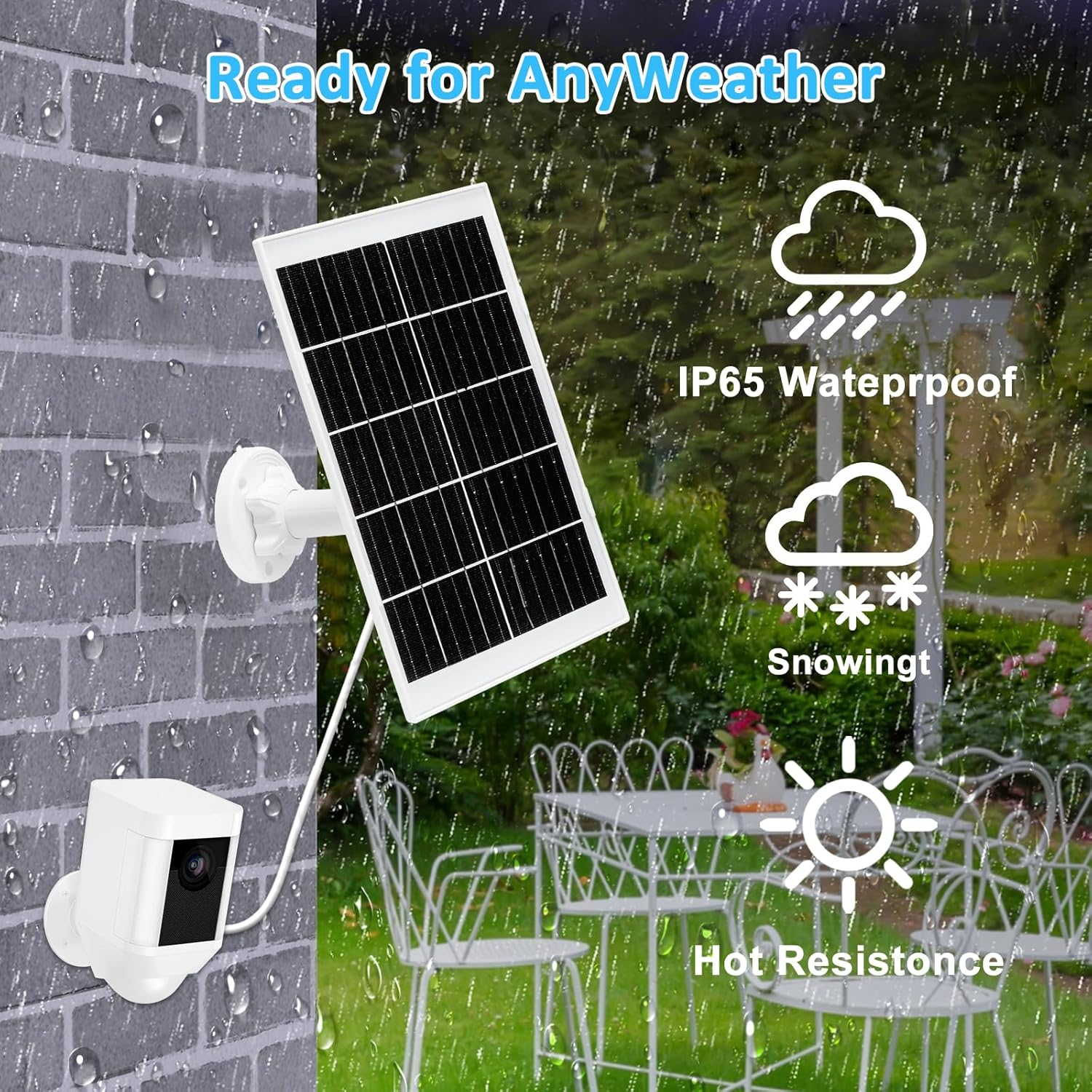 9W Solar Panel for Eufy and Ring Cameras Compatible with Eufy E,2C/2C Pro,2/2Pro,E20/E40,Solo,Solocam Spotlight Includes Micro USB & USB-C & Dc3.5Mm Ports -9.8 Ft Charging Cable image number 2