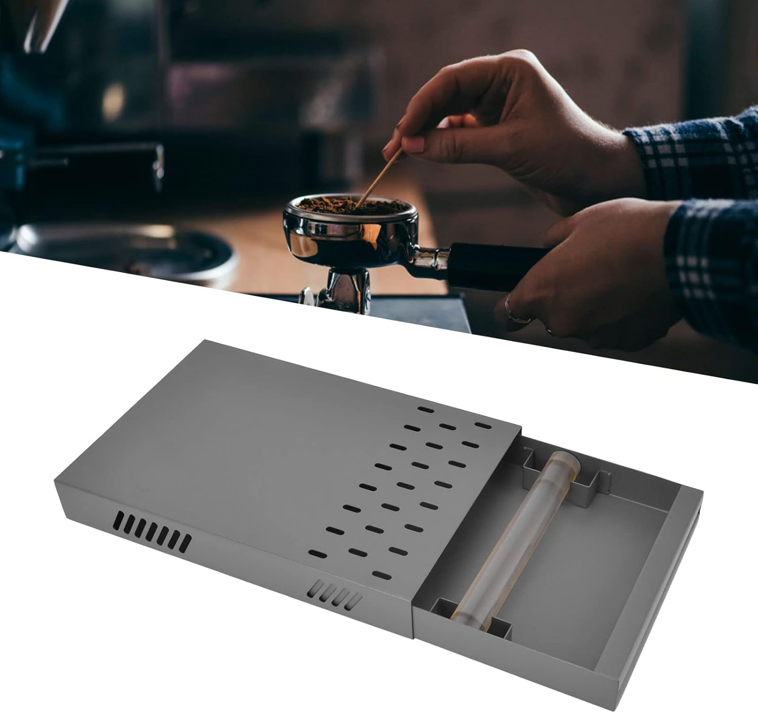 Omabeta Coffee Knock Drawer Stainless Steel Coffee Knock Box for Espresso Grounds with Removable Design anti Slip Feet Rubber Rod Universal for Cafe Home Office (Milk Tea Color) image number 6