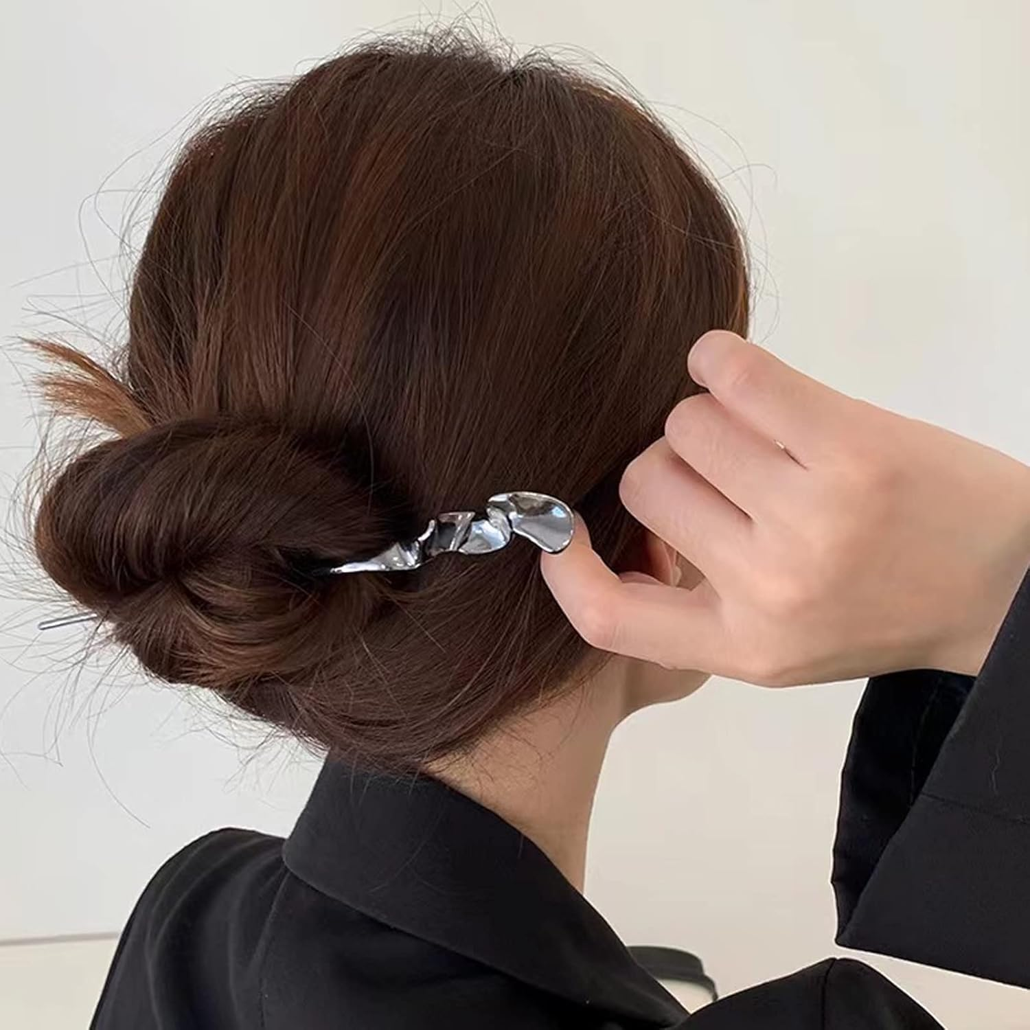 Vintage Metal Hair Sticks for Women - 2 Pack Chinese Minimalist Hair Sticks with Irregular Curves for Bun Hairstyles, Updos & Special Occasions, Durable & Elegant Hair Accessories (Black, Silver)