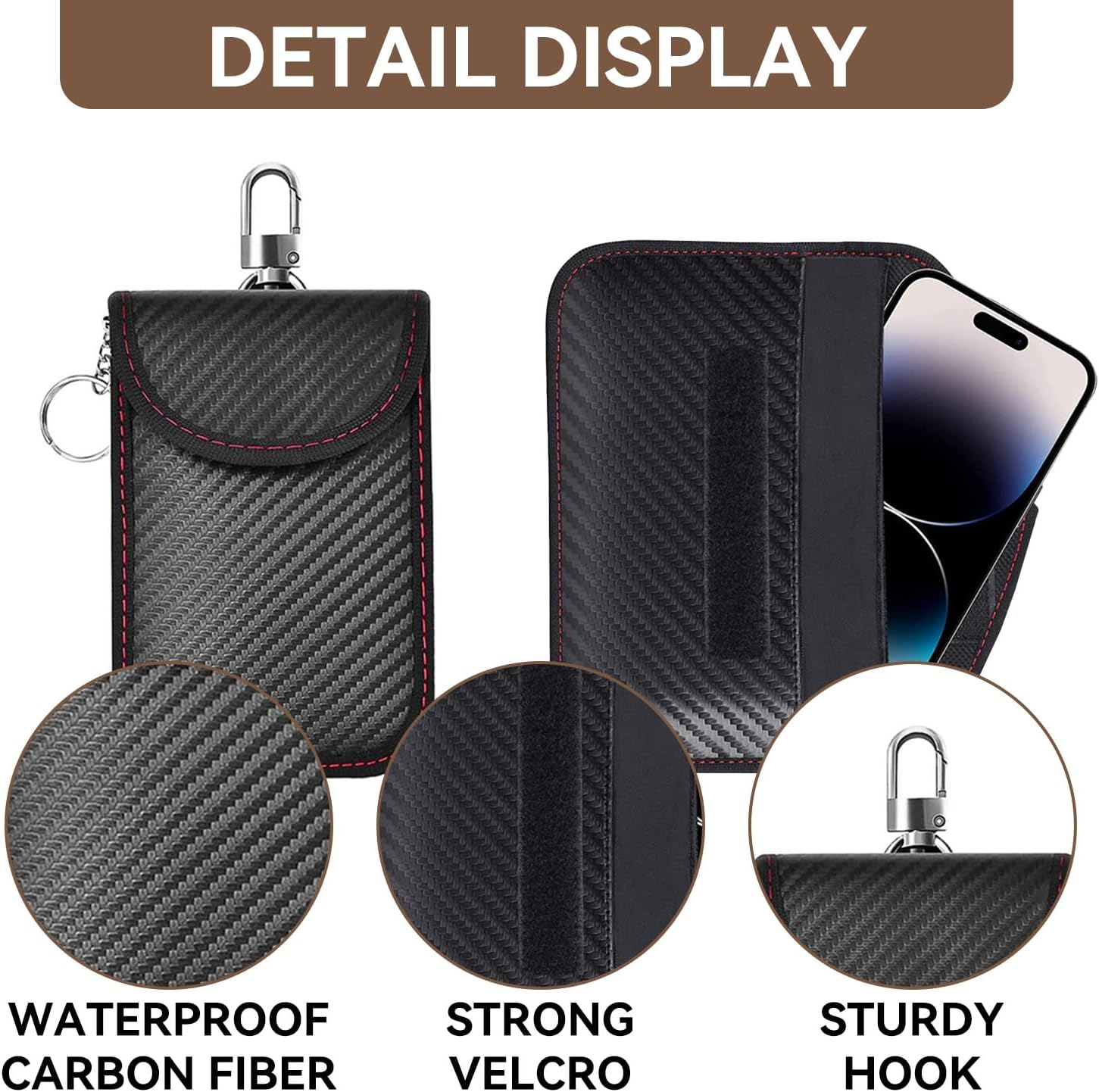 3 Pcs Faraday Pouch for Car Keys - Signal Blocking Bags, Includes Hooks and Fixed Key Rings; RFID Blocking Case for Car Security, Anti-Theft, and Signal Protection image number 1
