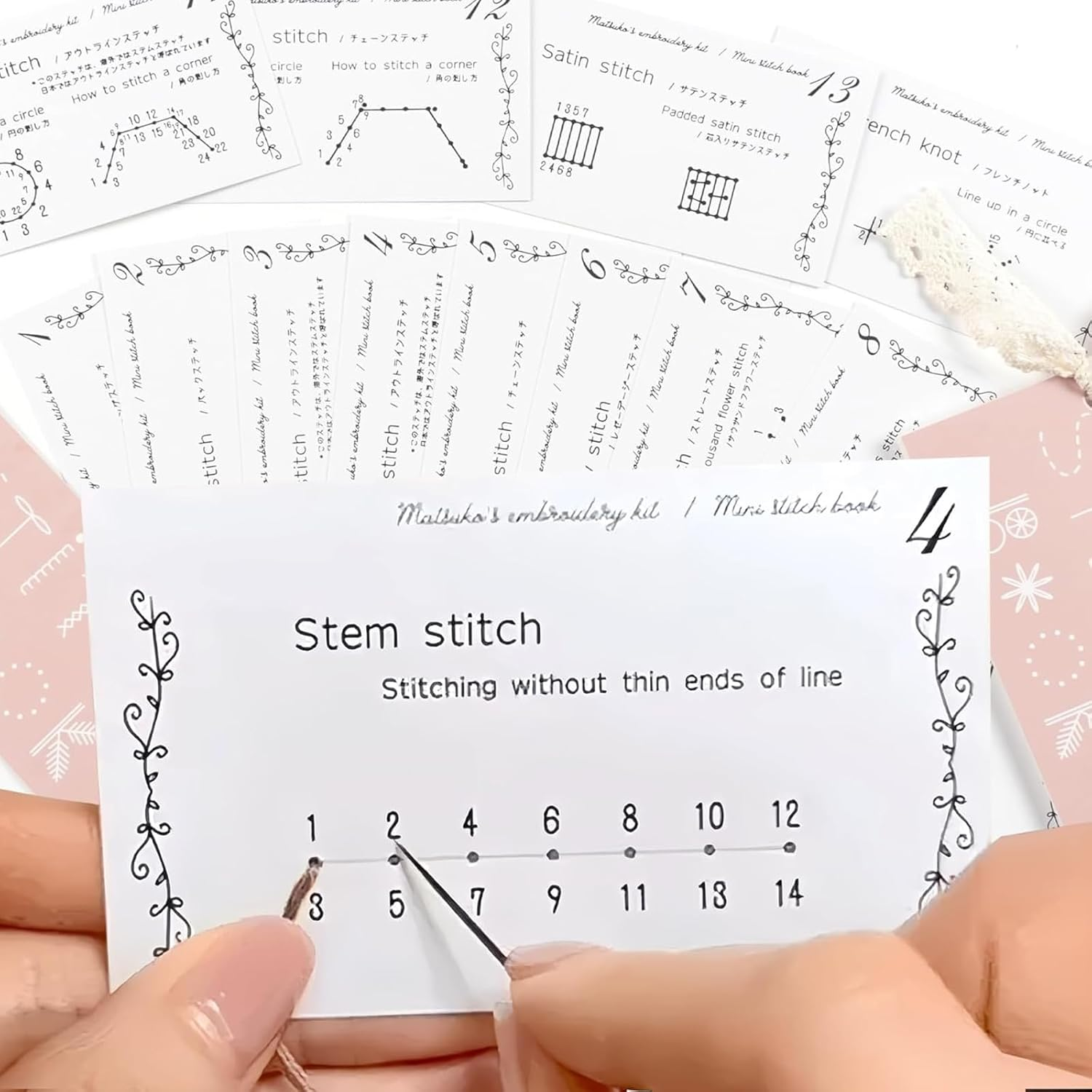 Zalizr Creative Mini Sewing Book, DIY Embroidery Stitches Guide & Travel Sewing Kit for Beginners and Enthusiasts, Compact Stitching Card Set for Embroidery Skill Development image number 6